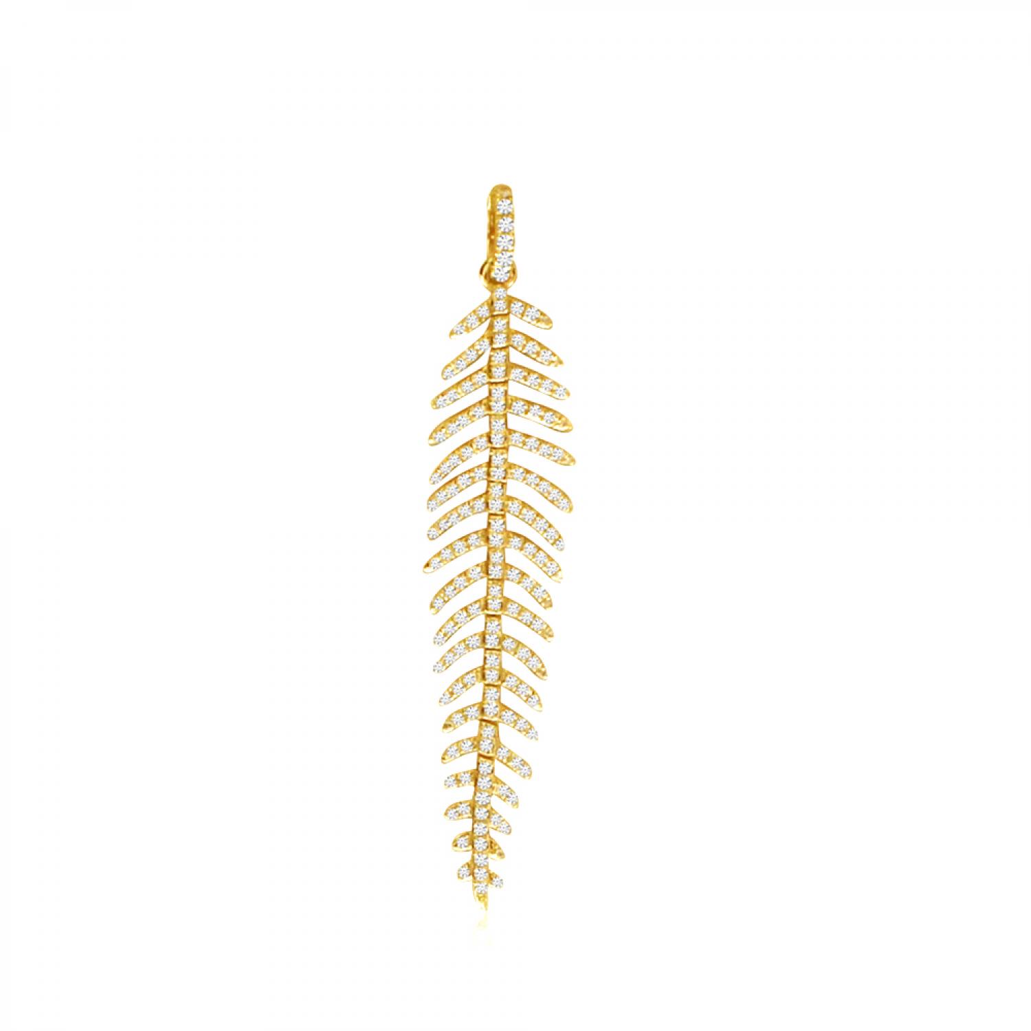 14K Yellow Gold Diamond Feather Fashion Pendant