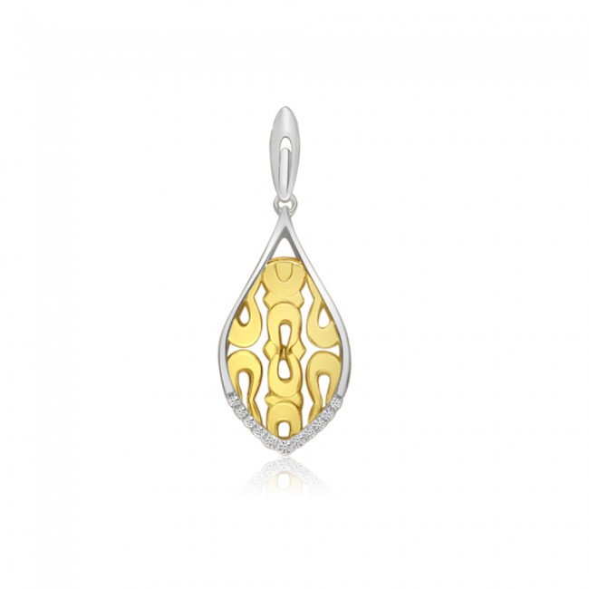14K Two Tone Yellow and White Gold Filigree Diamond Pendant