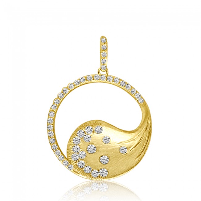 14K Yellow Brushed Gold Round Fashion Diamond Pendant
