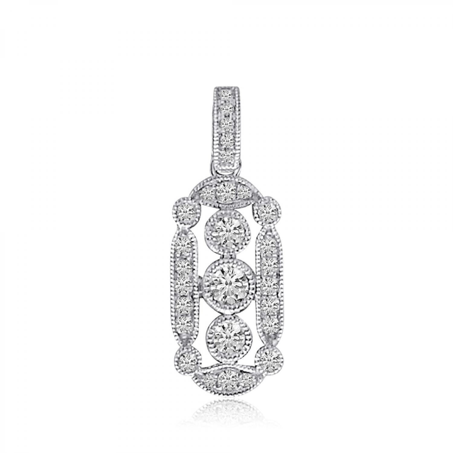 14K White Gold 3 Stone Antique Diamond Fashion Pendant