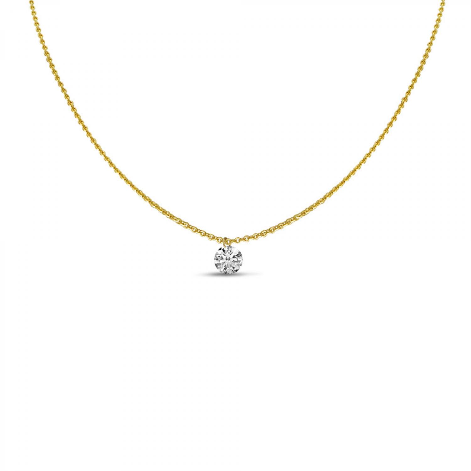 14K Yellow Gold Dashing Diamond Single Diamond 18 inch Cable Necklace