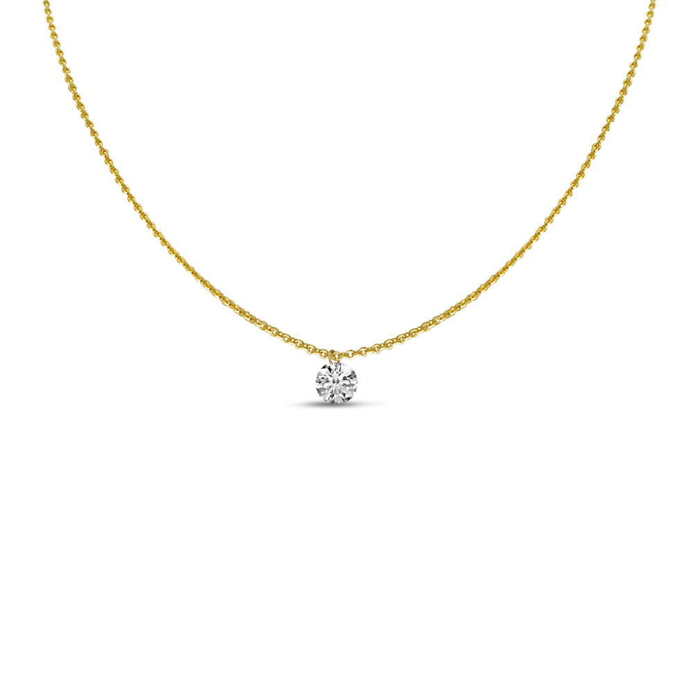 14K Yellow Gold Dashing Diamond Single Diamond Adjustable 22 inch Cable Necklace