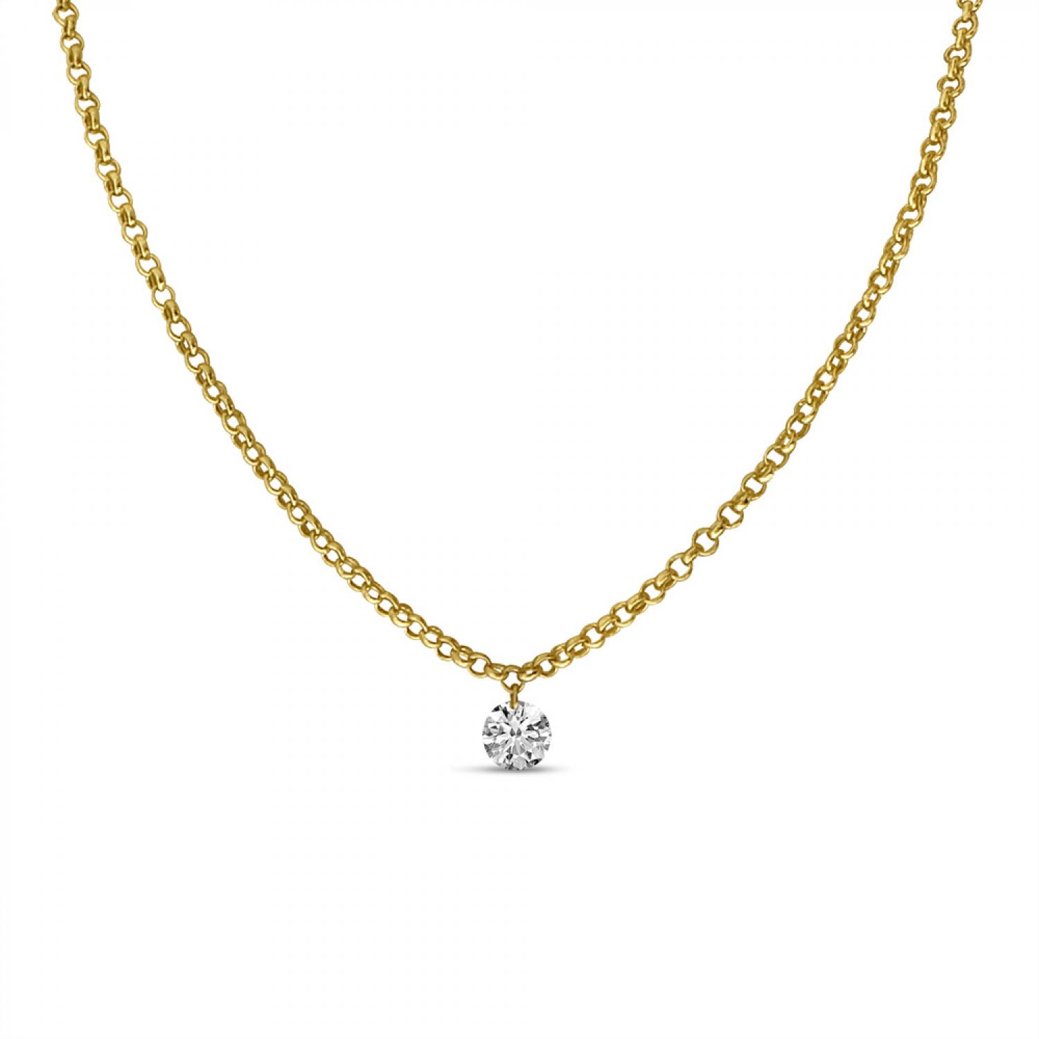 14K Yellow Gold .15 Single Dashing Diamond 18 inch Rolo Chain Necklace