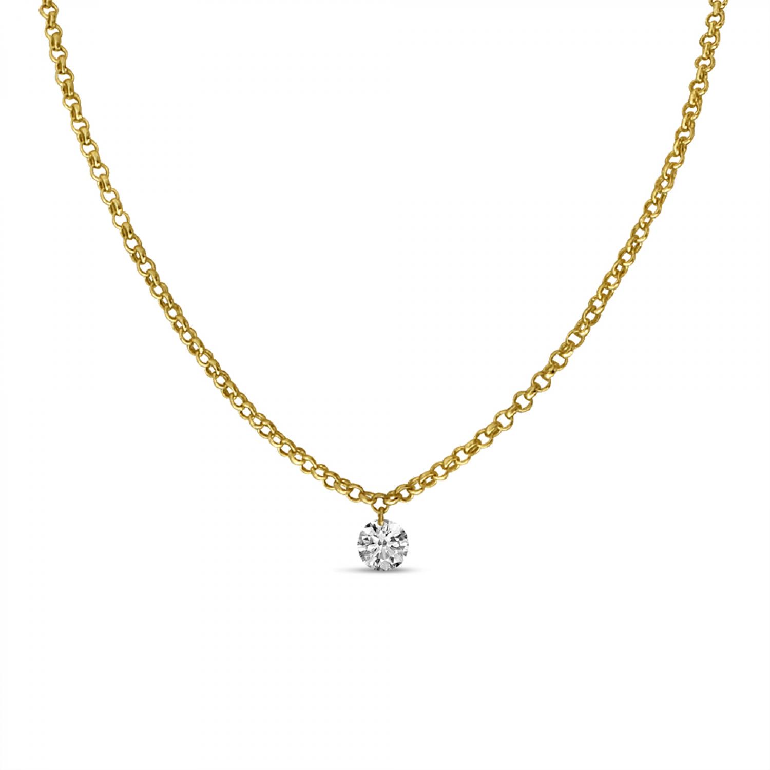 14K Yellow Gold .15 Single Dashing Diamond 16 inch Rolo Chain Necklace