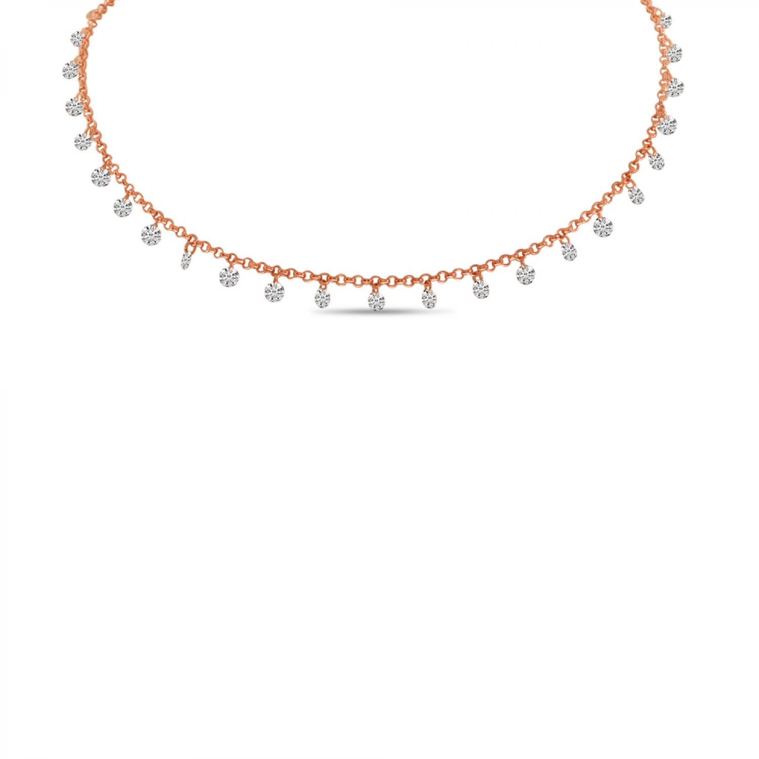 14K Rose Gold Dashing Diamond 24-Stone 1.20 ct 18 inch Rolo Necklace