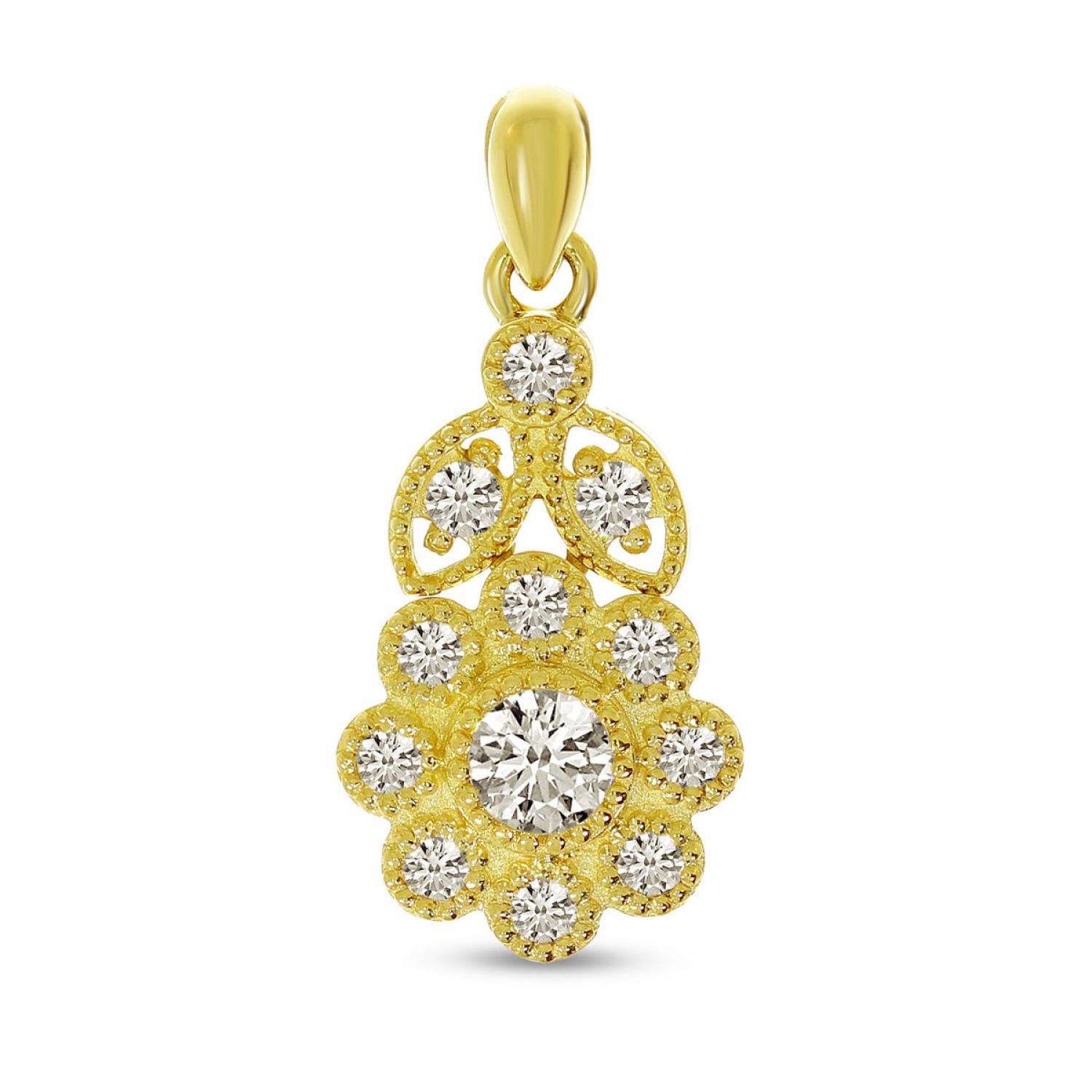 14K Yellow Gold Diamond Flower Pendant