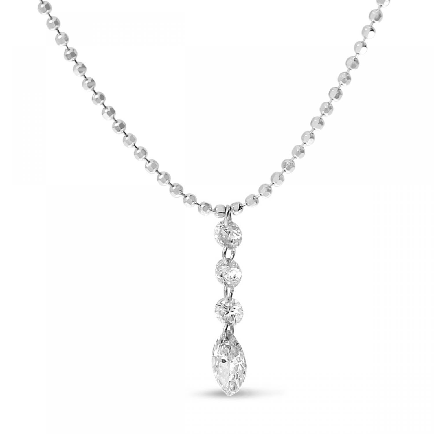14K White Gold Round/Marquise .37 ct Dashing Diamond 18 inch Bead Necklace