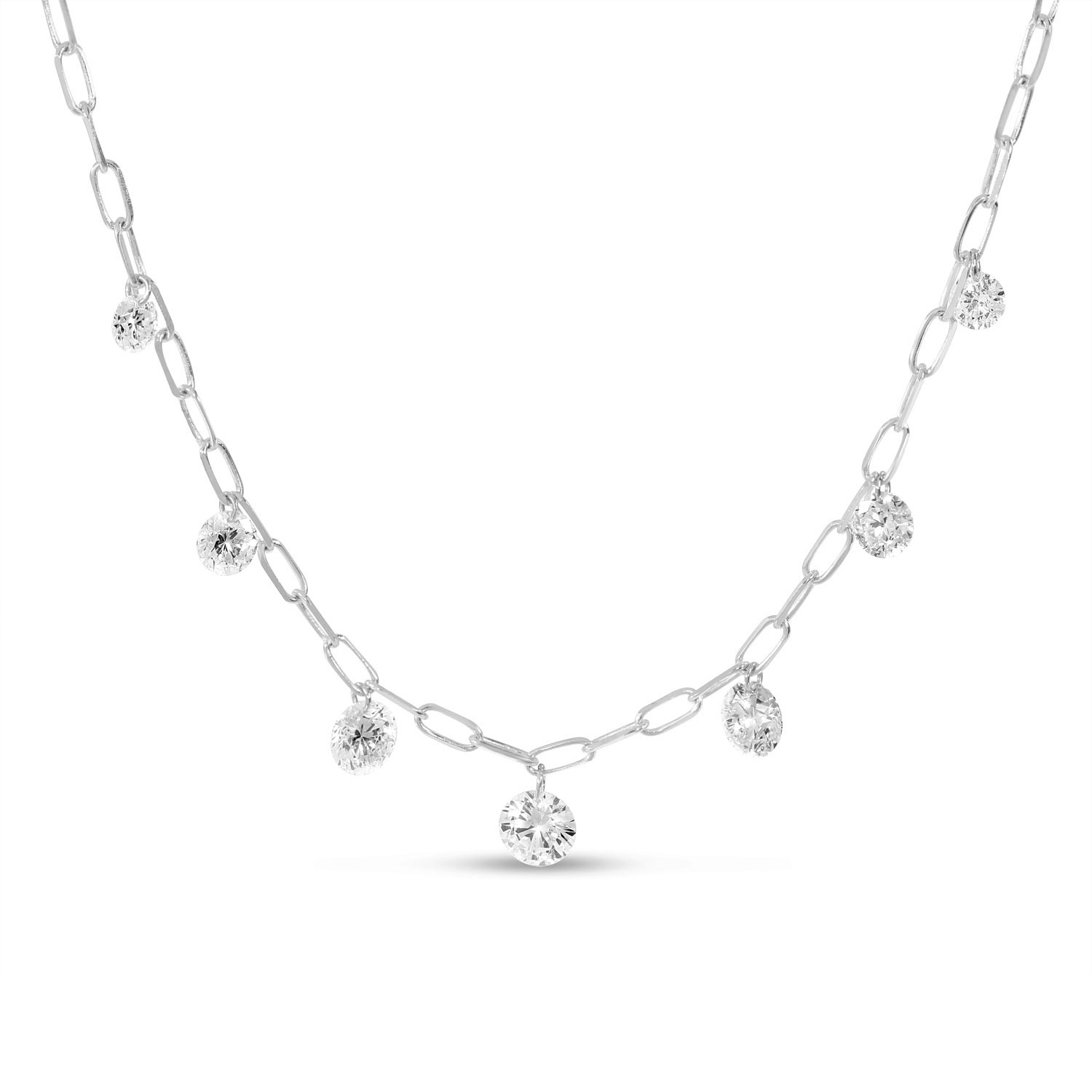 14K White Gold Graduated Dashing Diamond Paperclip Chain Necklace