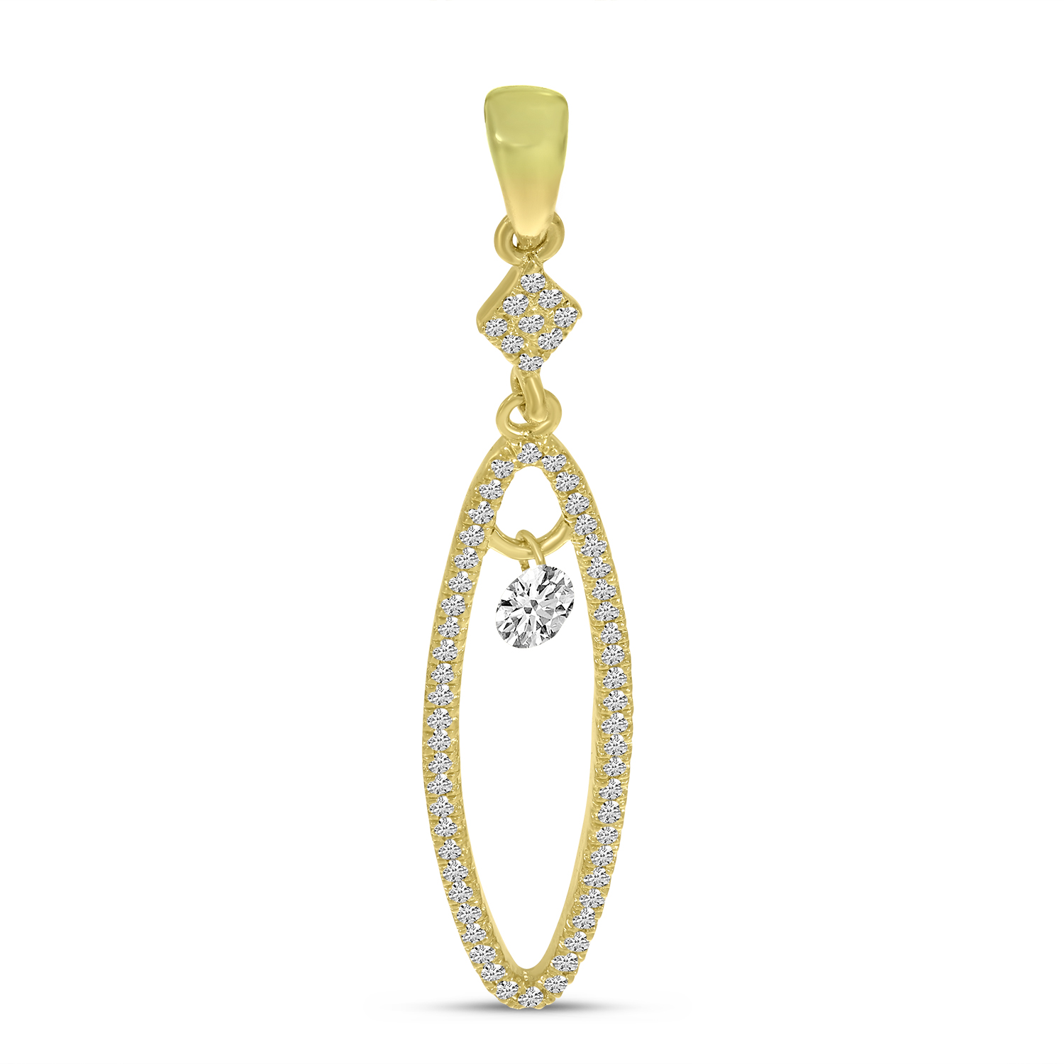 14K Yellow Gold Dashing Diamond Long Oval Dangle Pendant