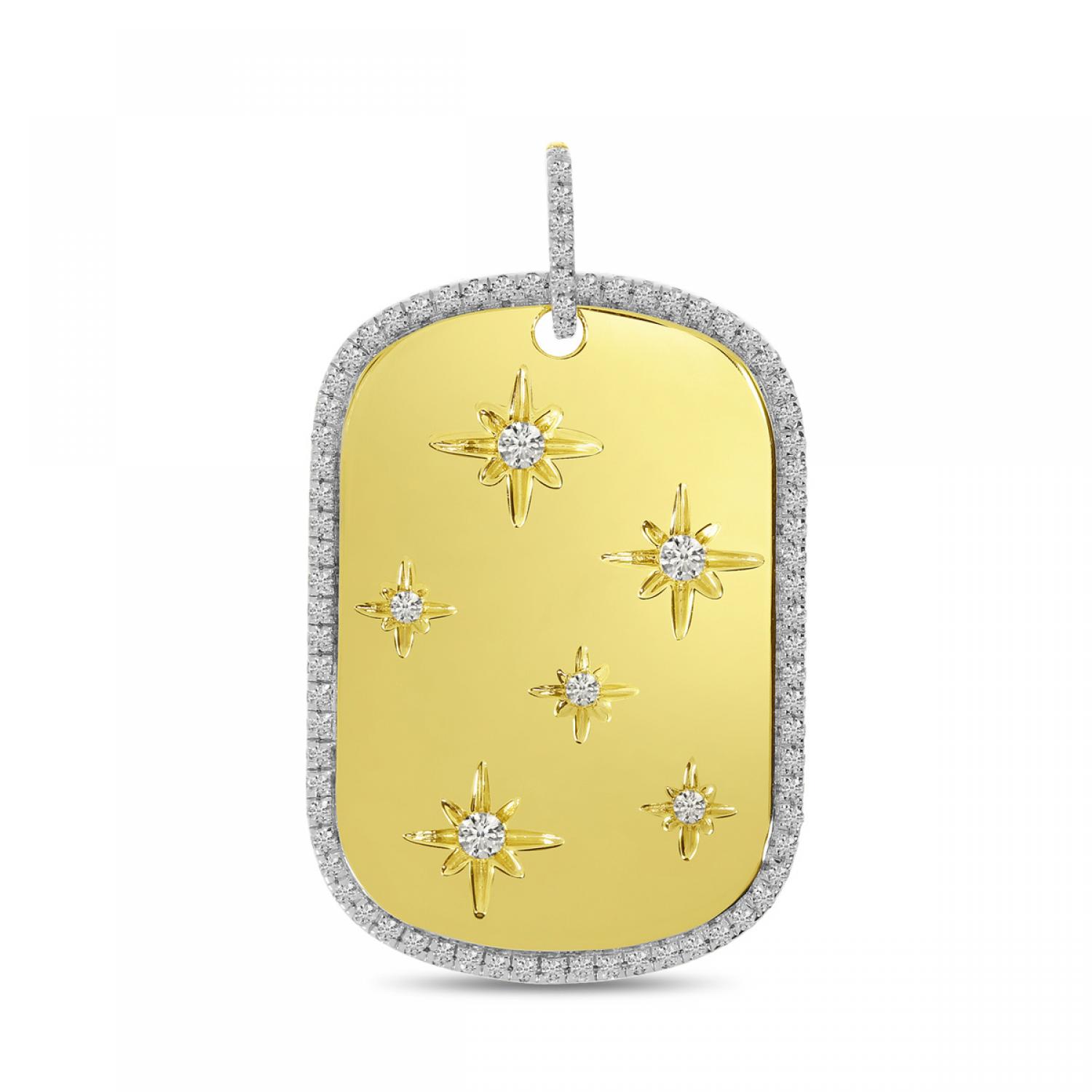 14K Yellow Gold Diamond Starburst Dog Tag Pendant