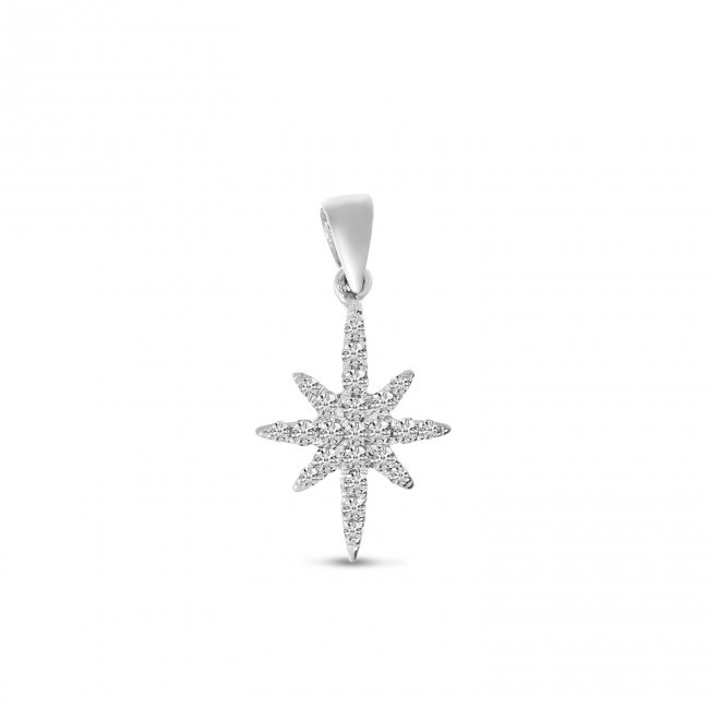 14K White Gold Small Diamond Starburst Pendant