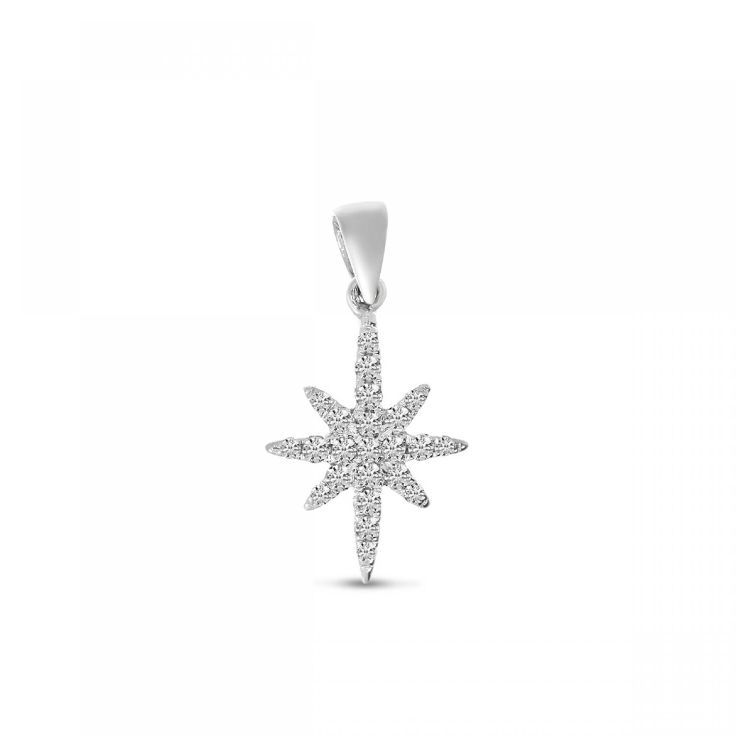 14K White Gold Small Diamond Starburst Pendant