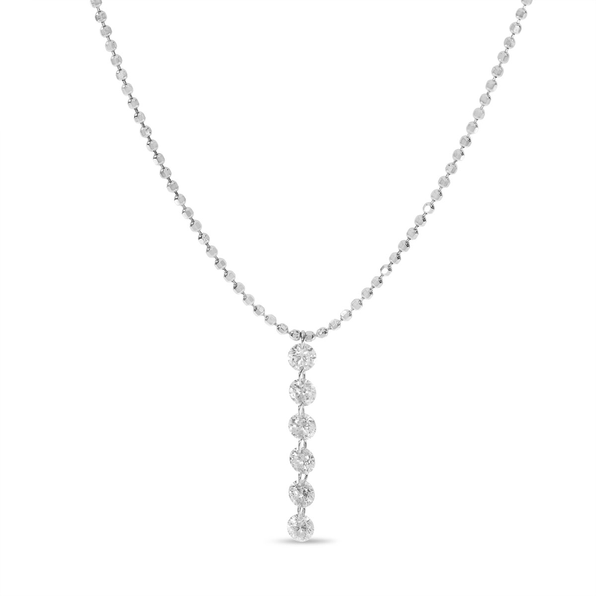 14K White Gold Dashing Diamond 6 Pierced Diamonds Bead Chain Necklace