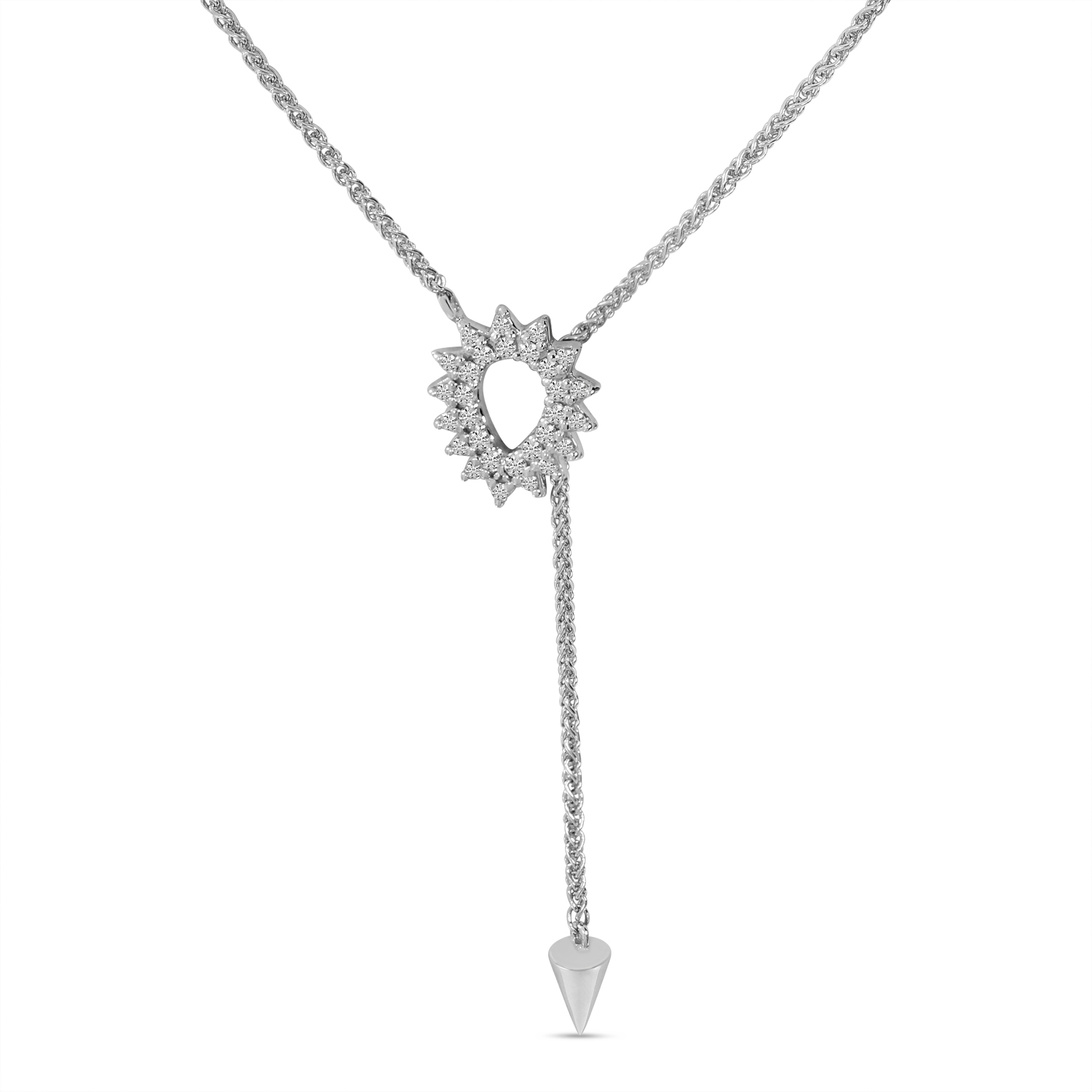 14K White Gold Long Diamond Toggle Necklace