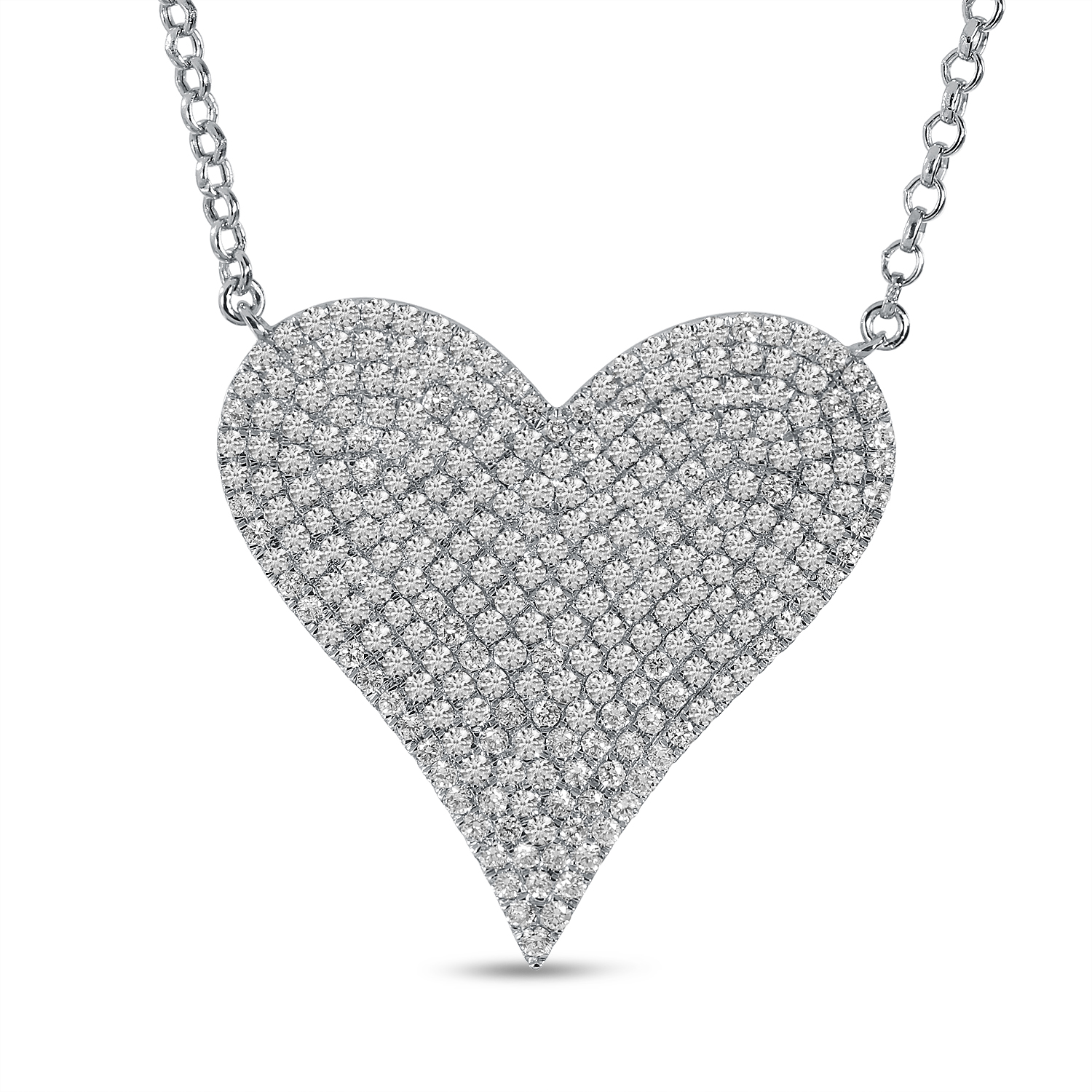 14K White Gold Large Diamond Heart Necklace