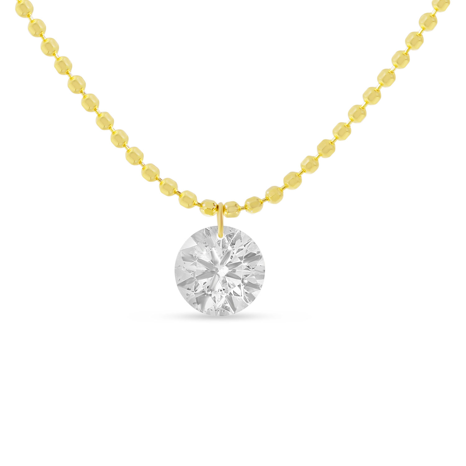 14K Yellow Gold Dashing Diamonds 0.50ct Single 18 inch Bead Chain Necklace