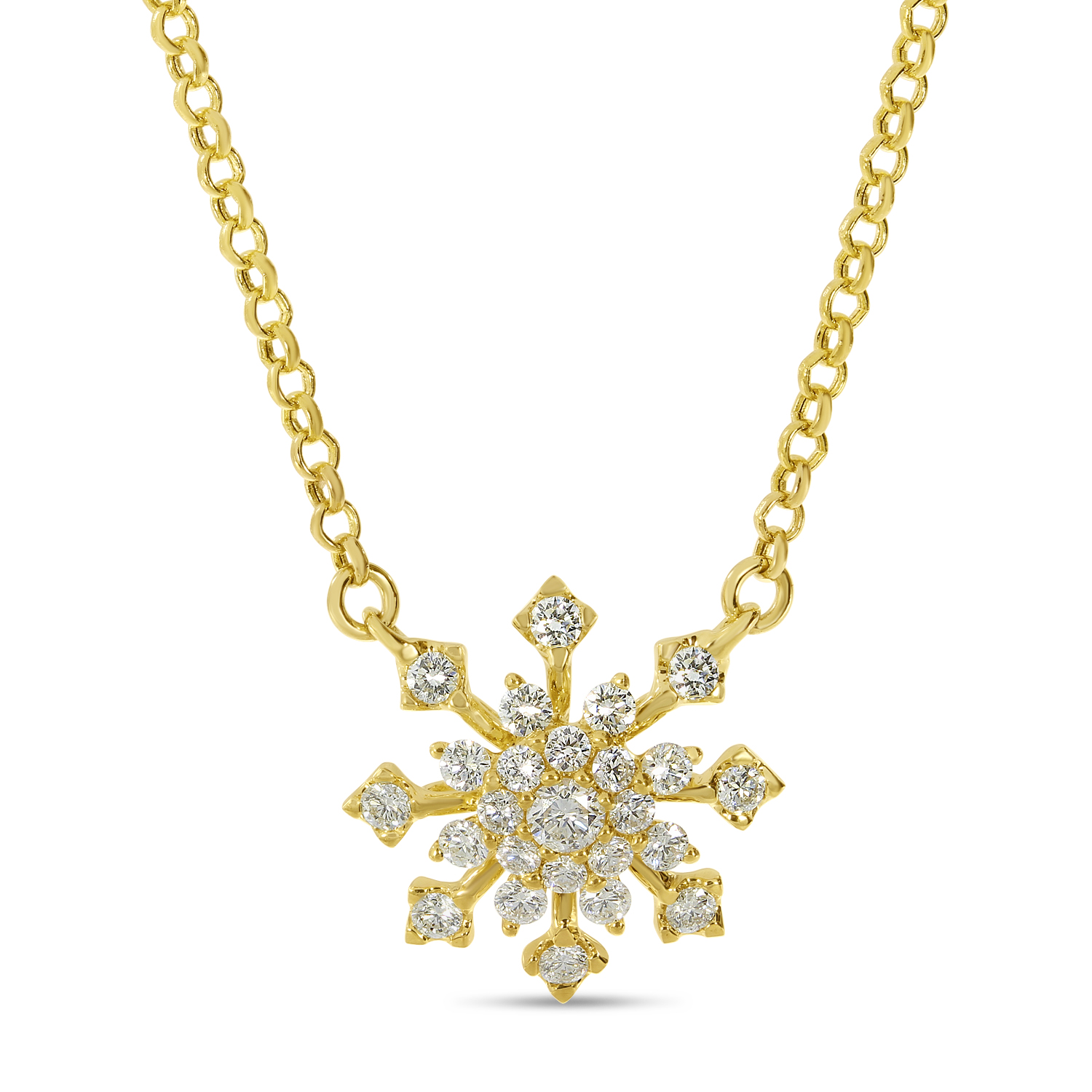 Colormerchants 14K Yellow Gold Diamond Snowflake Necklace