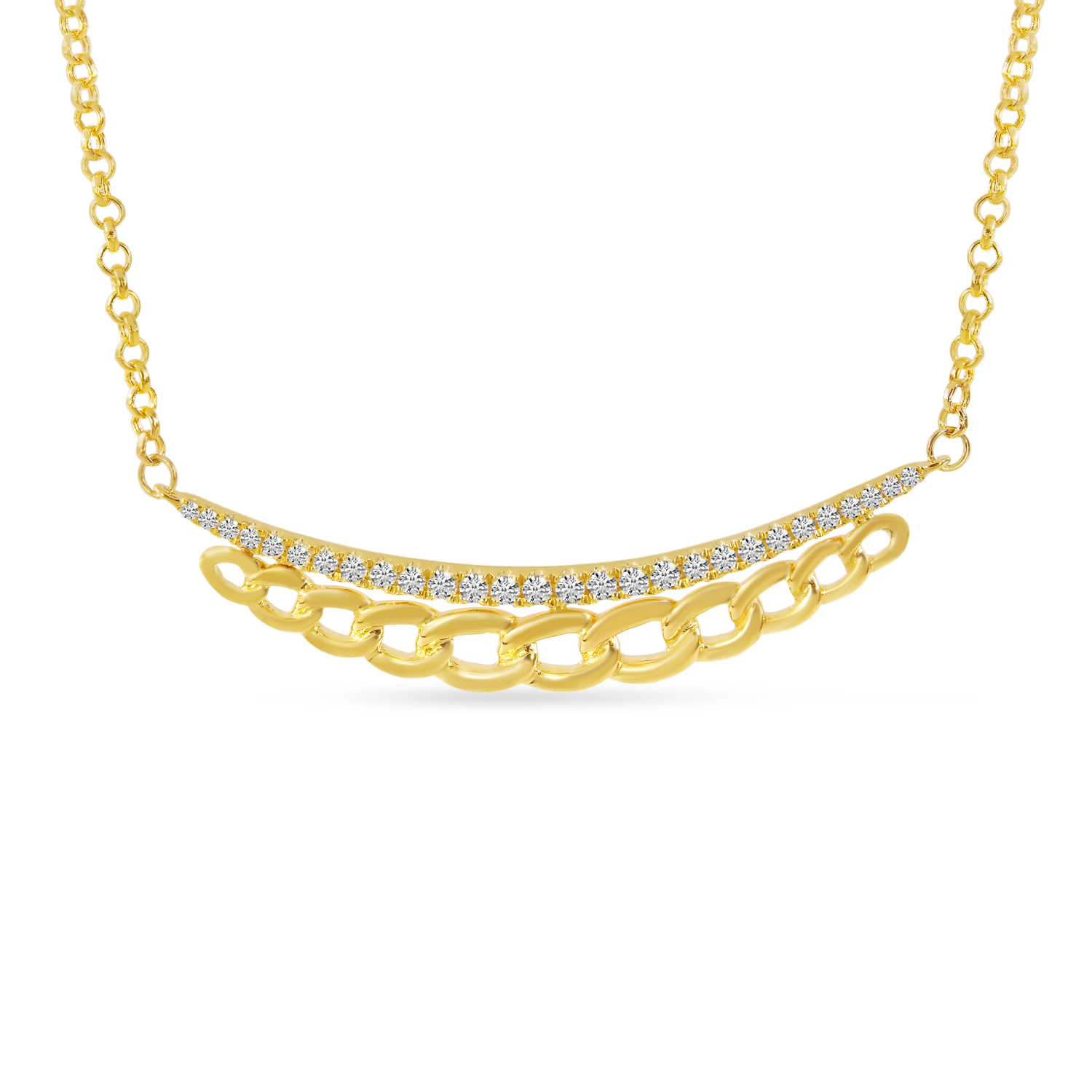14K Yellow Gold Diamond Chain Link Bar Necklace