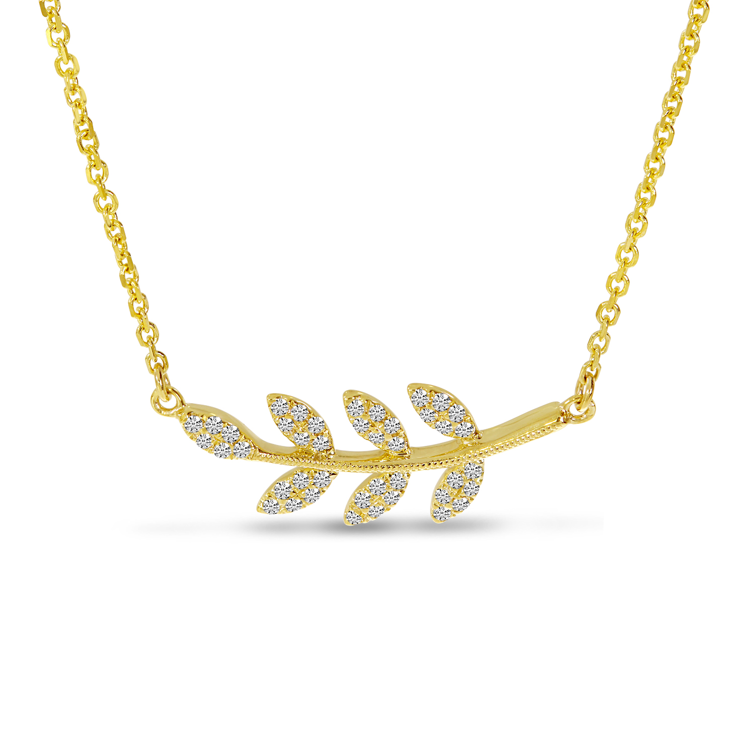 14K Yellow Gold East 2 West Diamond Leaf Necklace