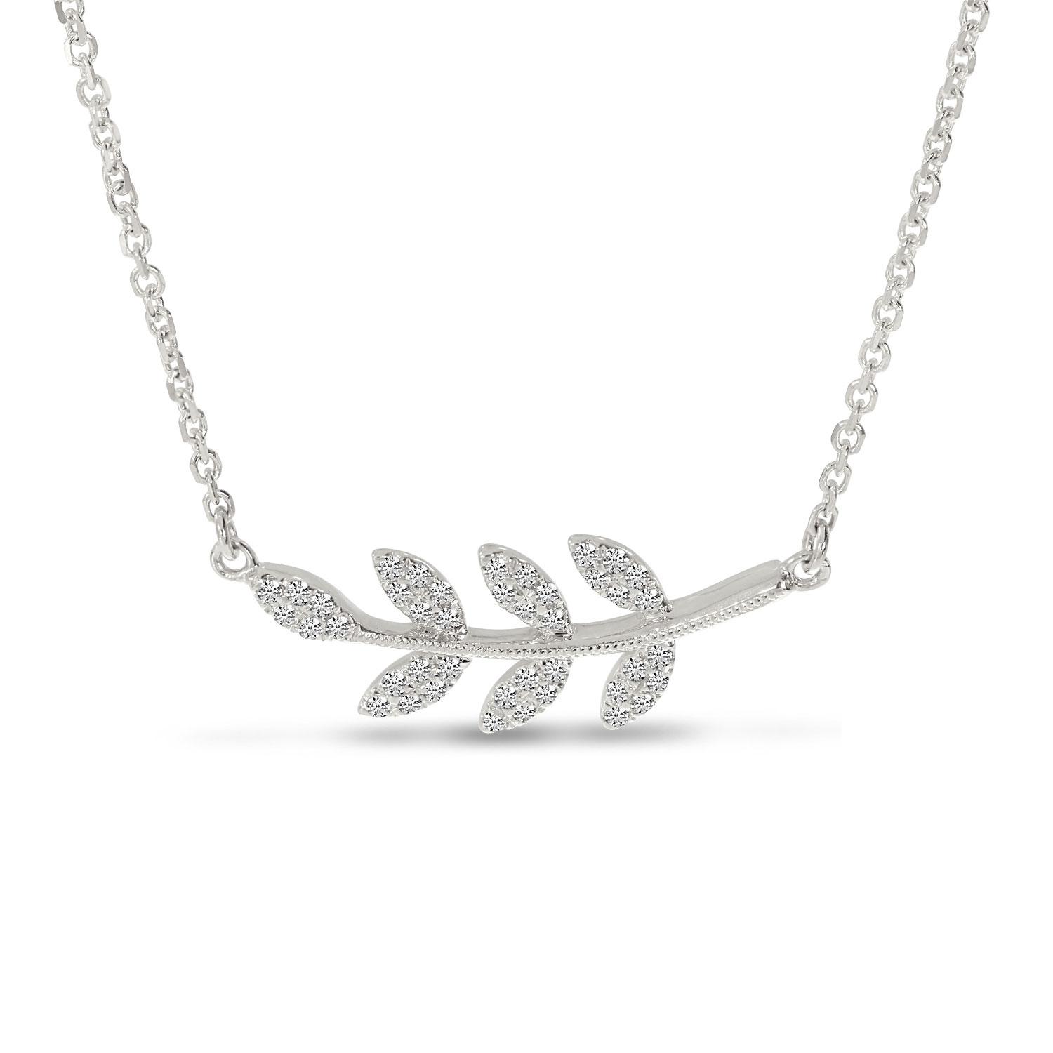 14K White Gold East 2 West Diamond Leaf 18 Cable Necklace\"