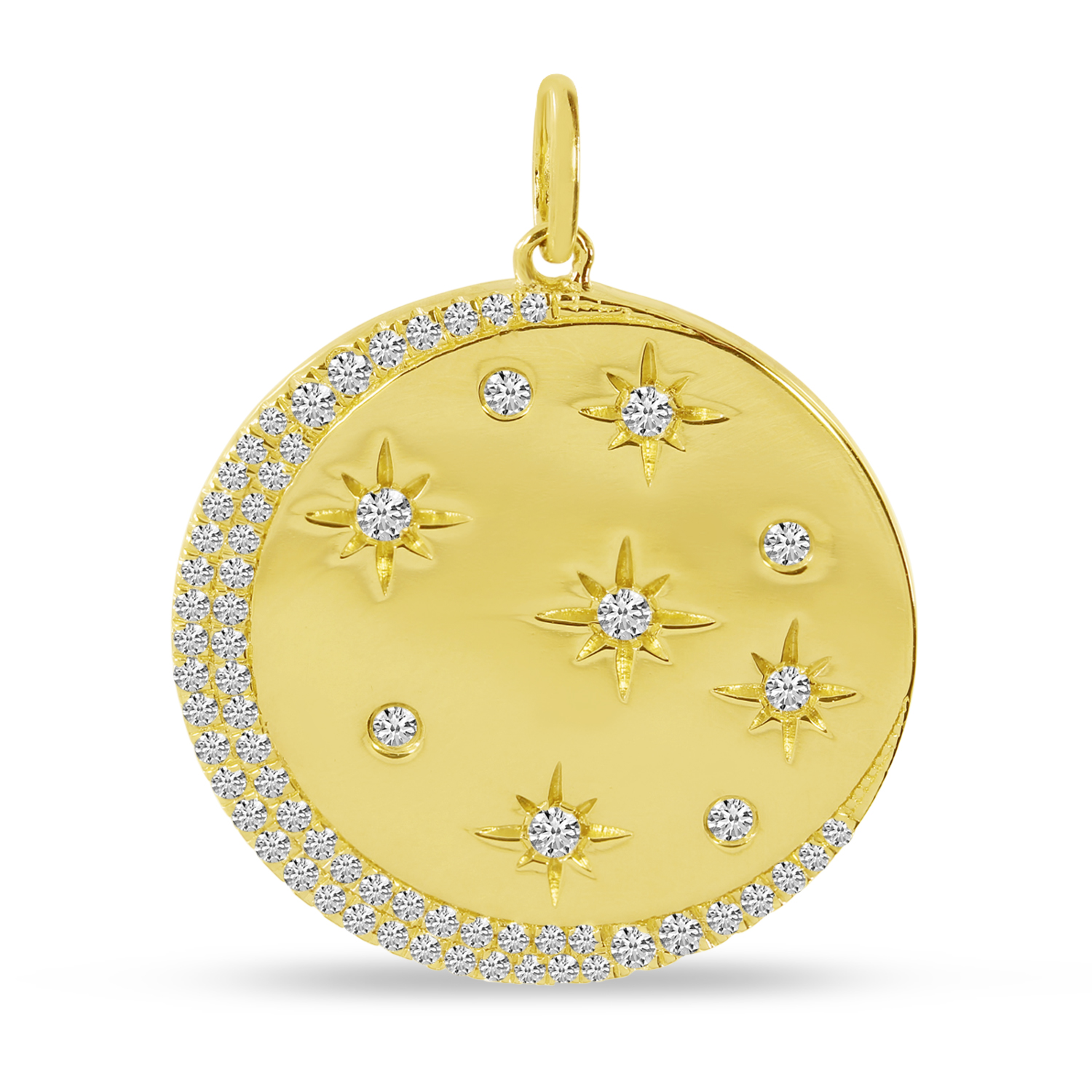 14K Yellow Gold Diamond Star Disc Pendant