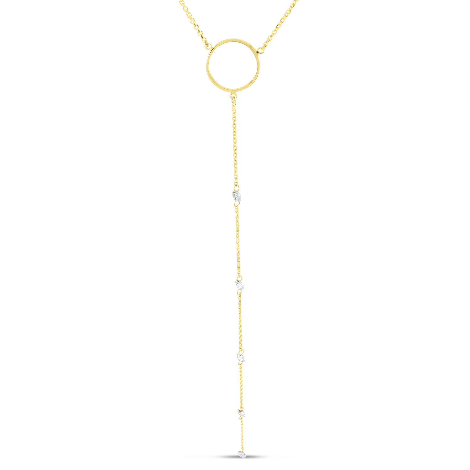 14K Yellow Gold Dashing Diamond Circle Lariat Necklace