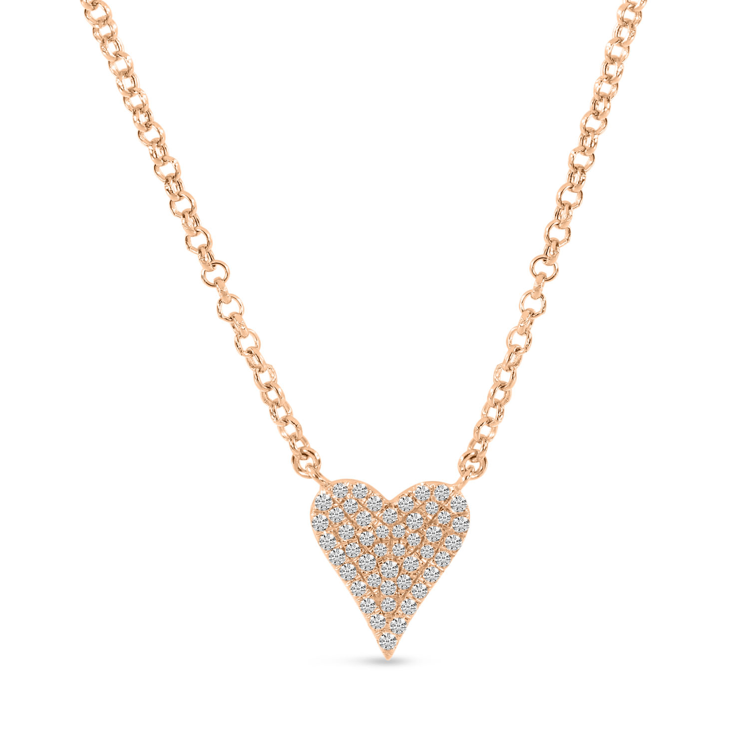 14K Rose Gold Small Diamond Heart Necklace