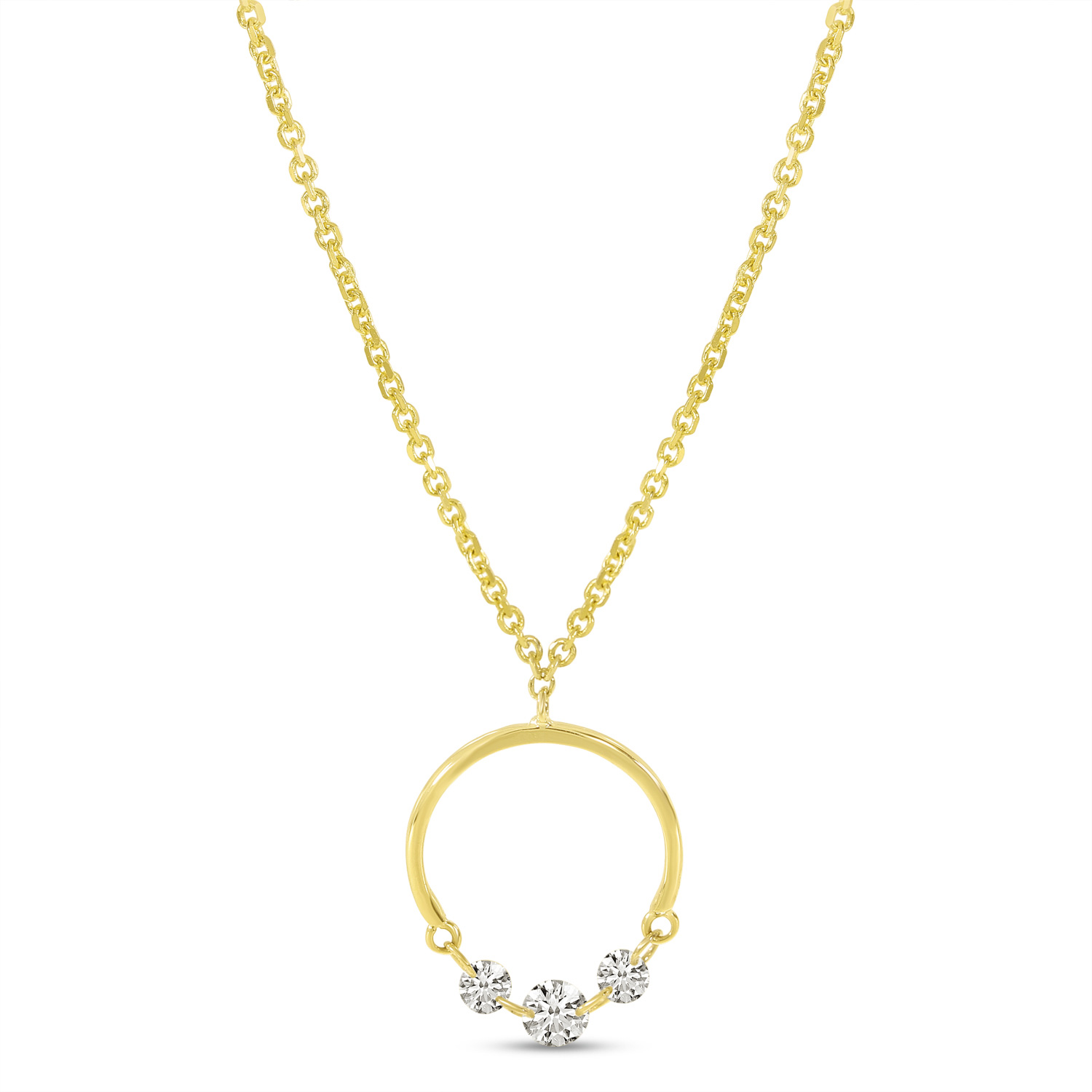 14K Yellow Gold Dashing Diamond Half Circle Necklace