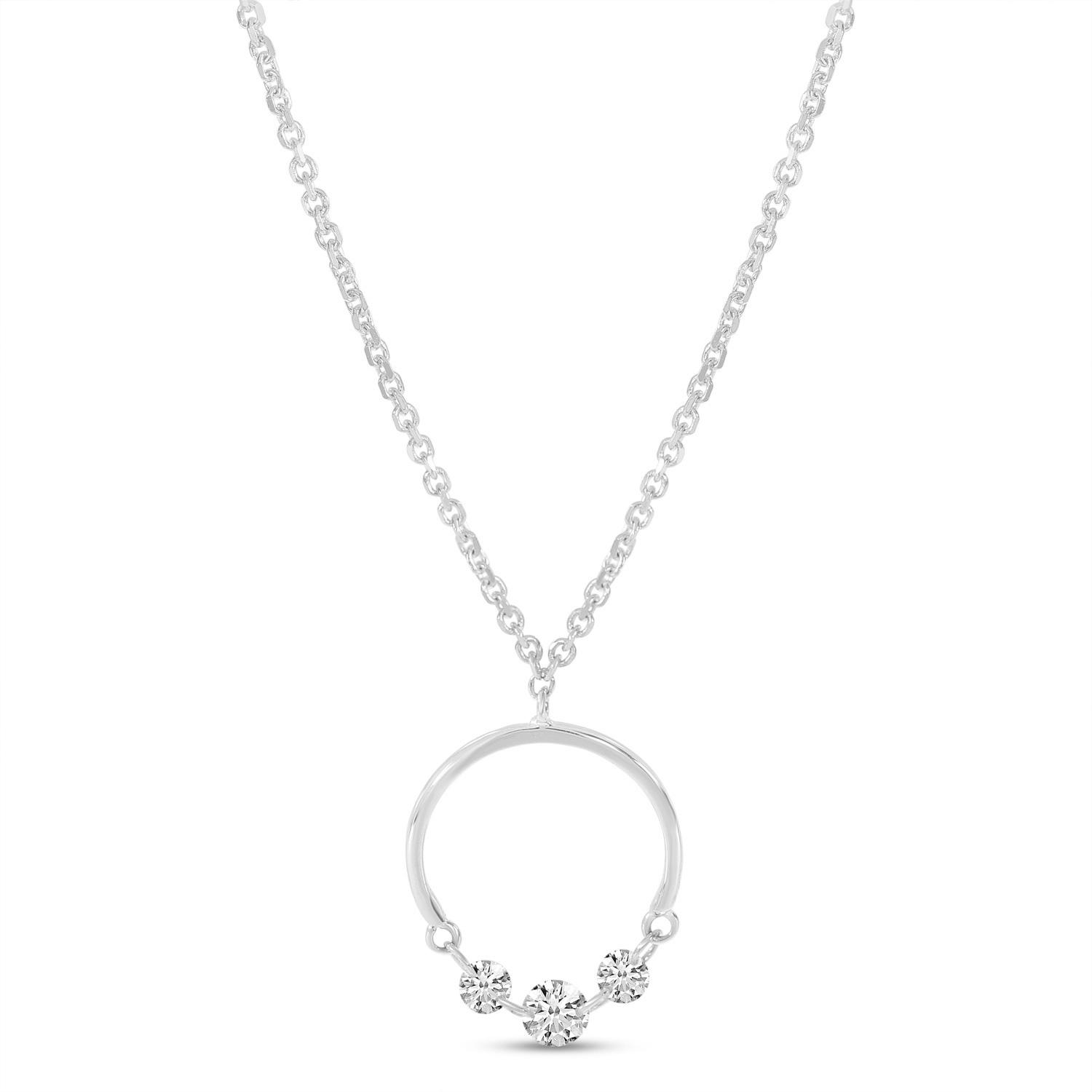 14K White Gold Dashing Diamond Half Circle Necklace