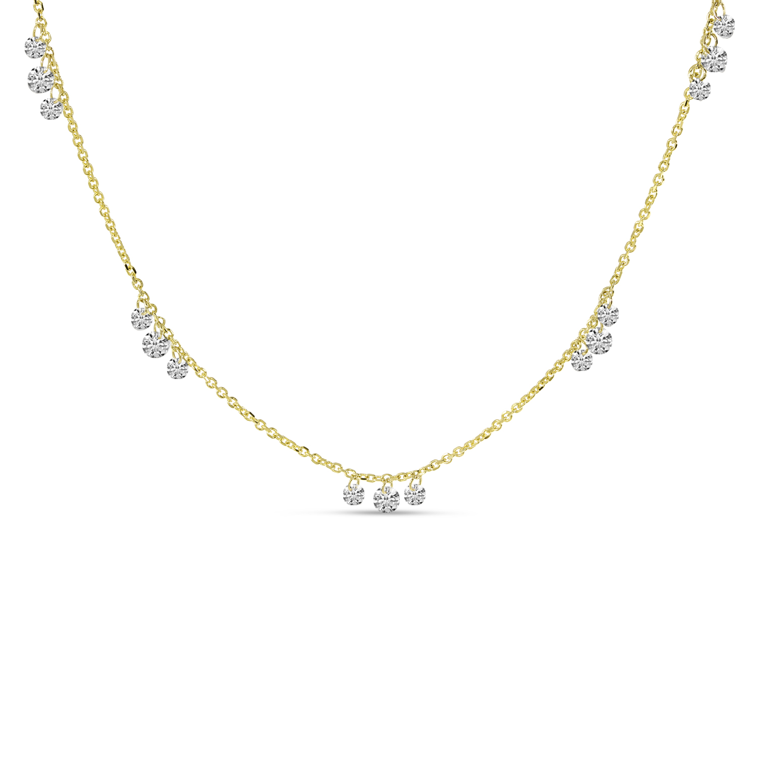 14K Yellow Gold Dashing Diamonds 3-Diamond 5-Station Necklace