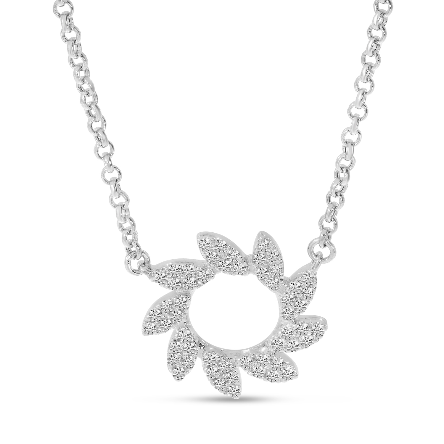 14K White Gold Diamond Pinwheel Necklace