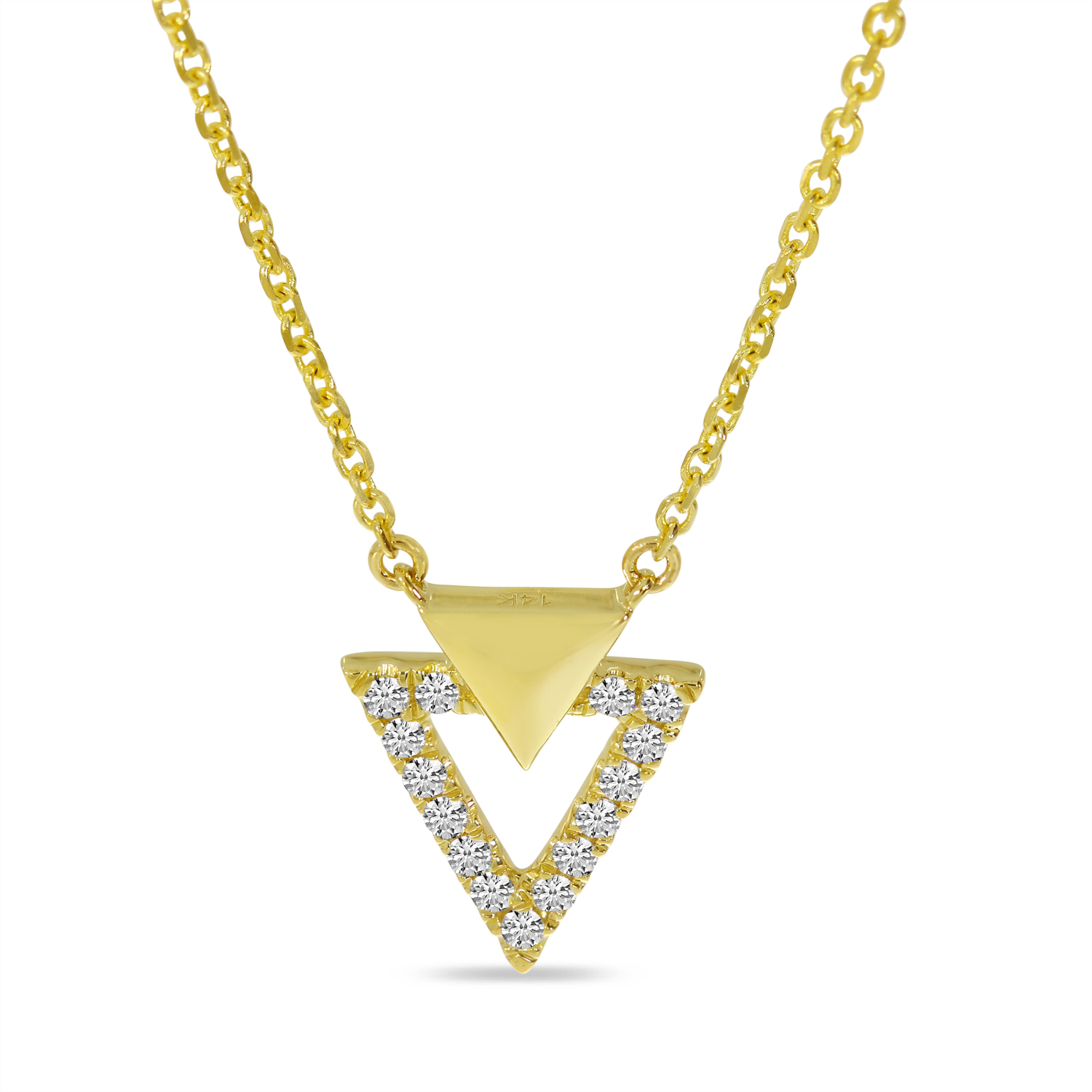 14K Yellow Gold Diamond Double Triangle Necklace