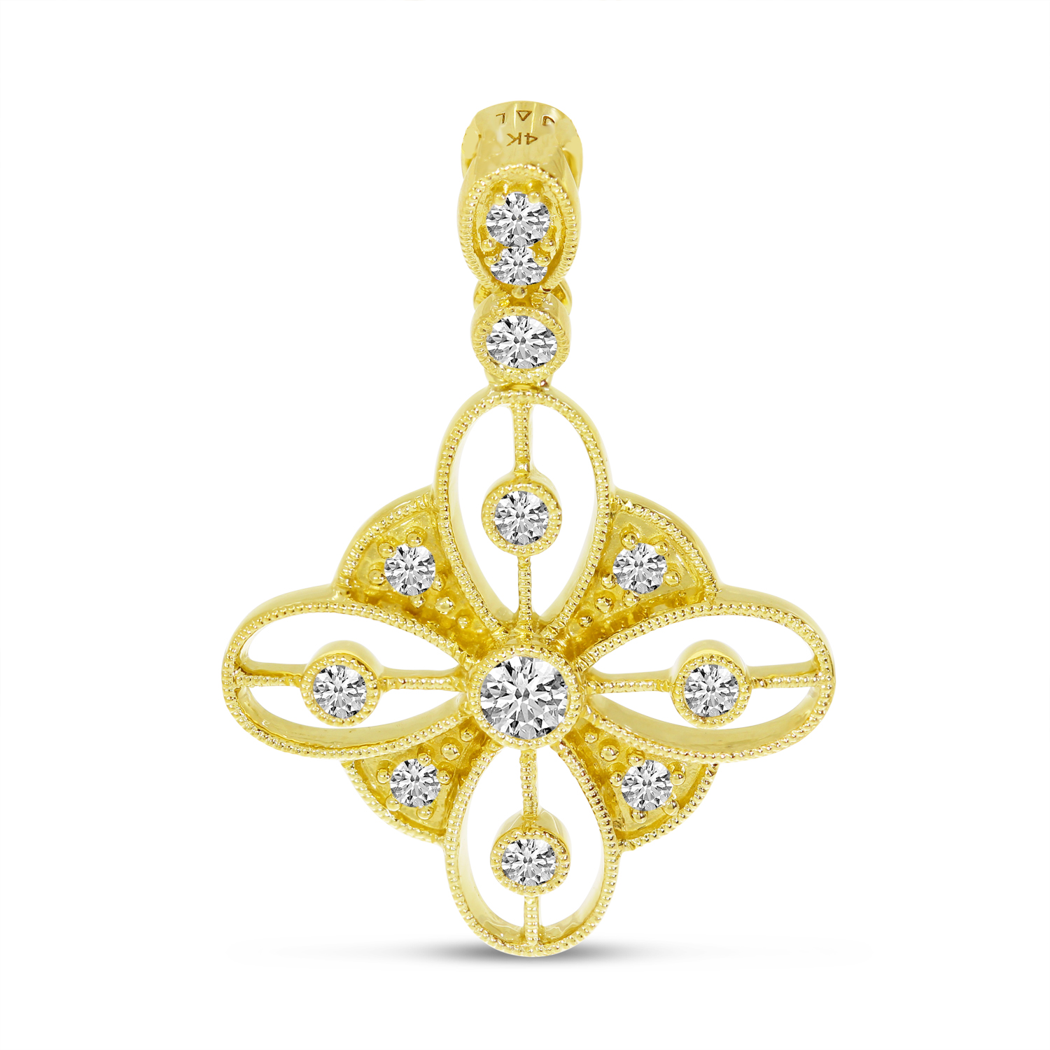 14K Yellow Gold Diamond & Millgrain Pendant