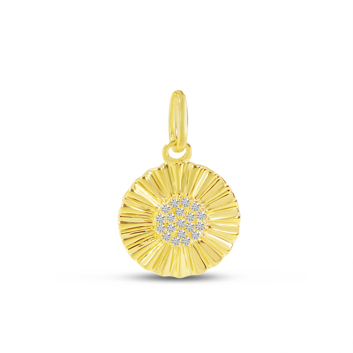 14K Yellow Gold Diamond Textured Disc Pendant