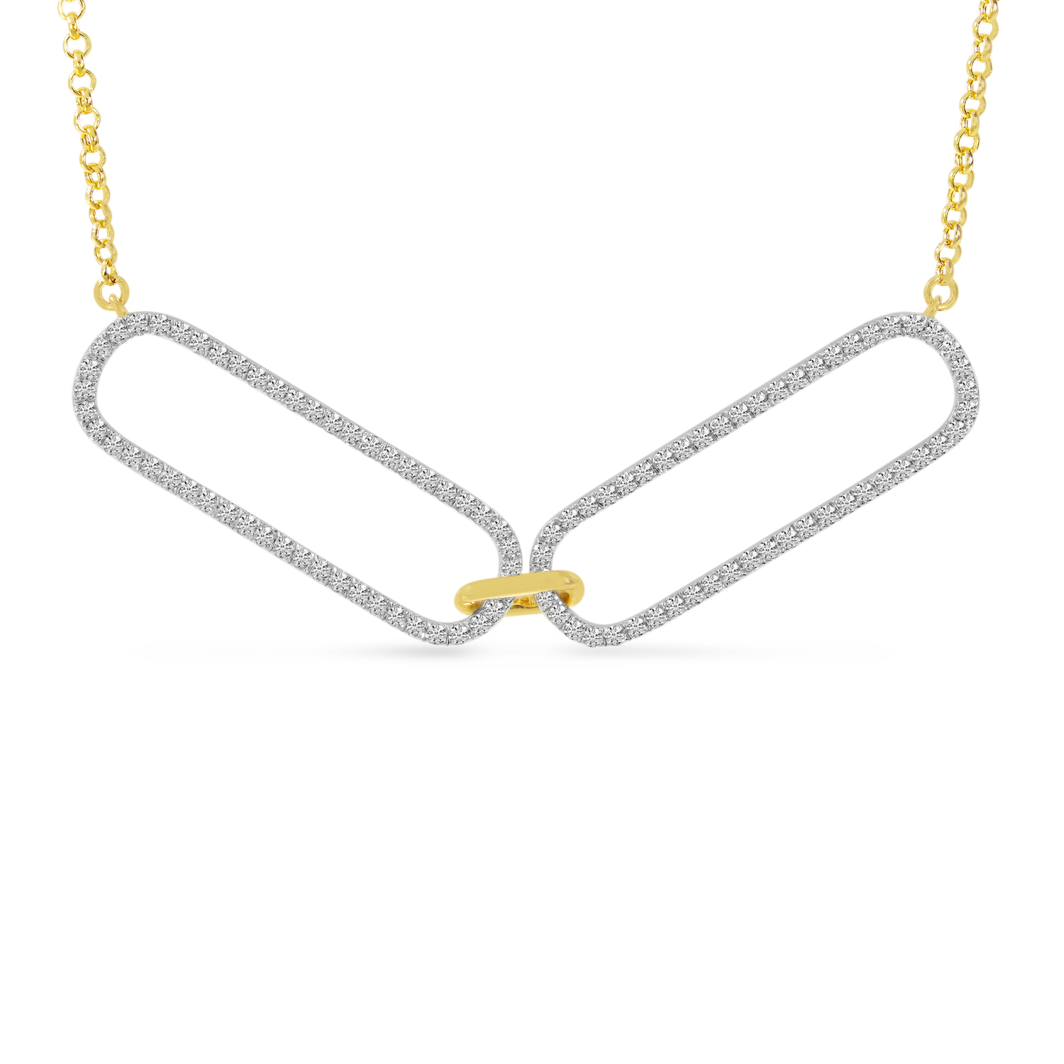 14K Yellow Gold Double Diamond Paperclip Link Necklace