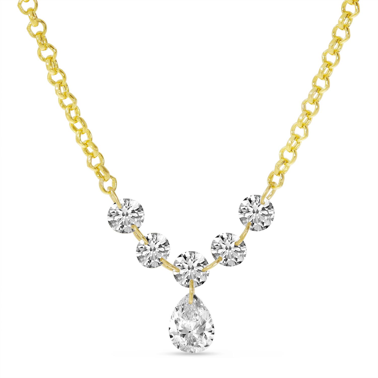 14K Yellow Gold Dashing Diamond Pear Drop Necklace