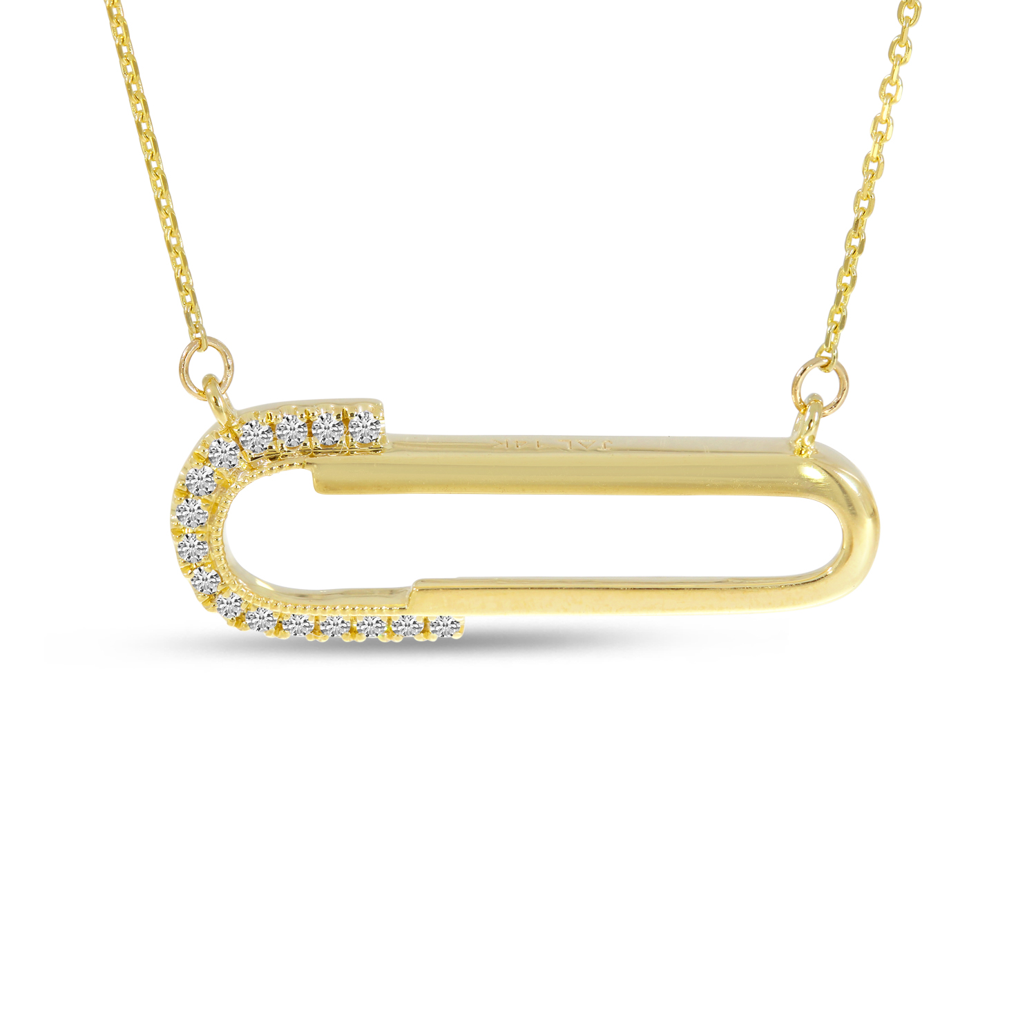 14K Yellow Gold Paper Clip Diamond Necklace