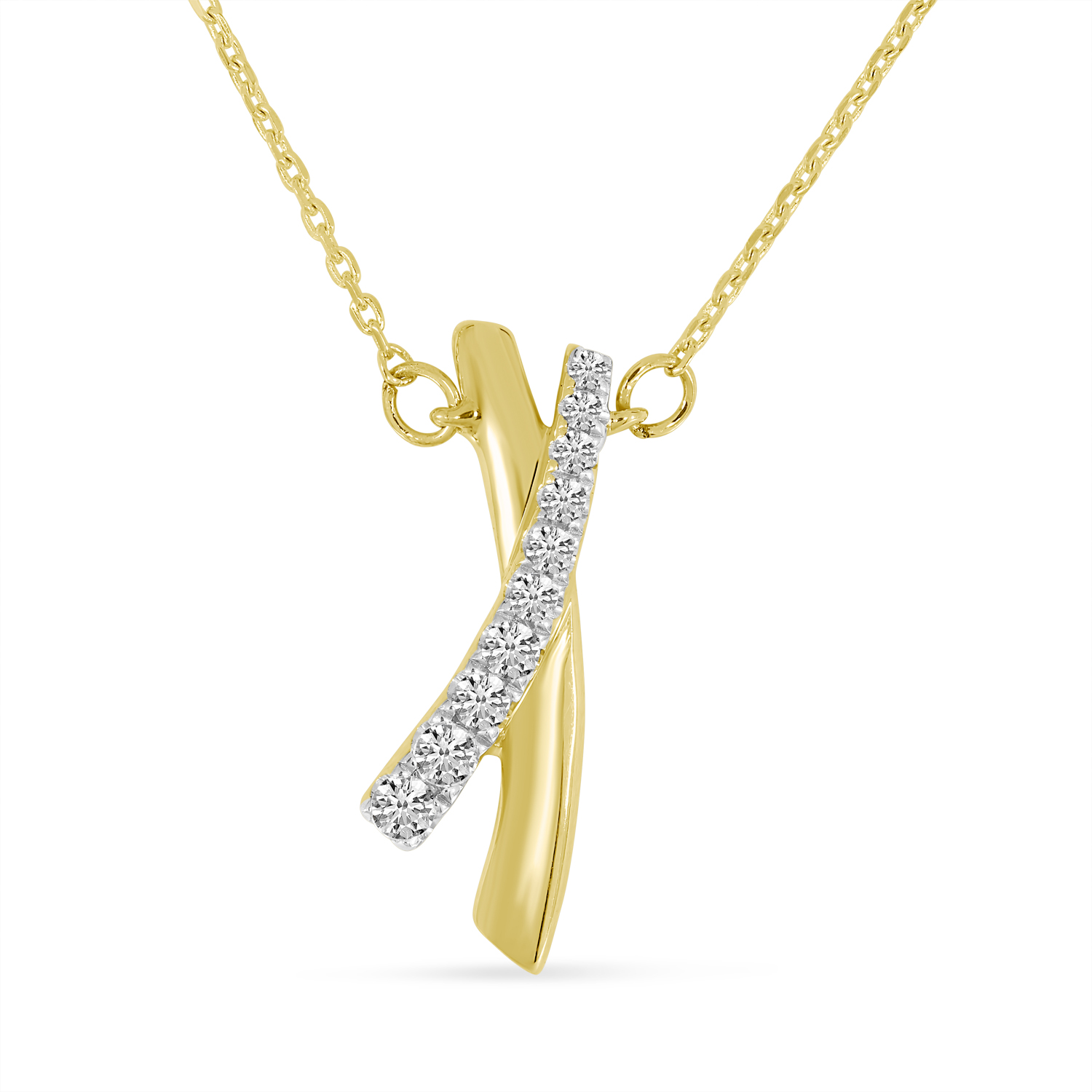 14K Yellow Gold Brushed Gold X Necklace