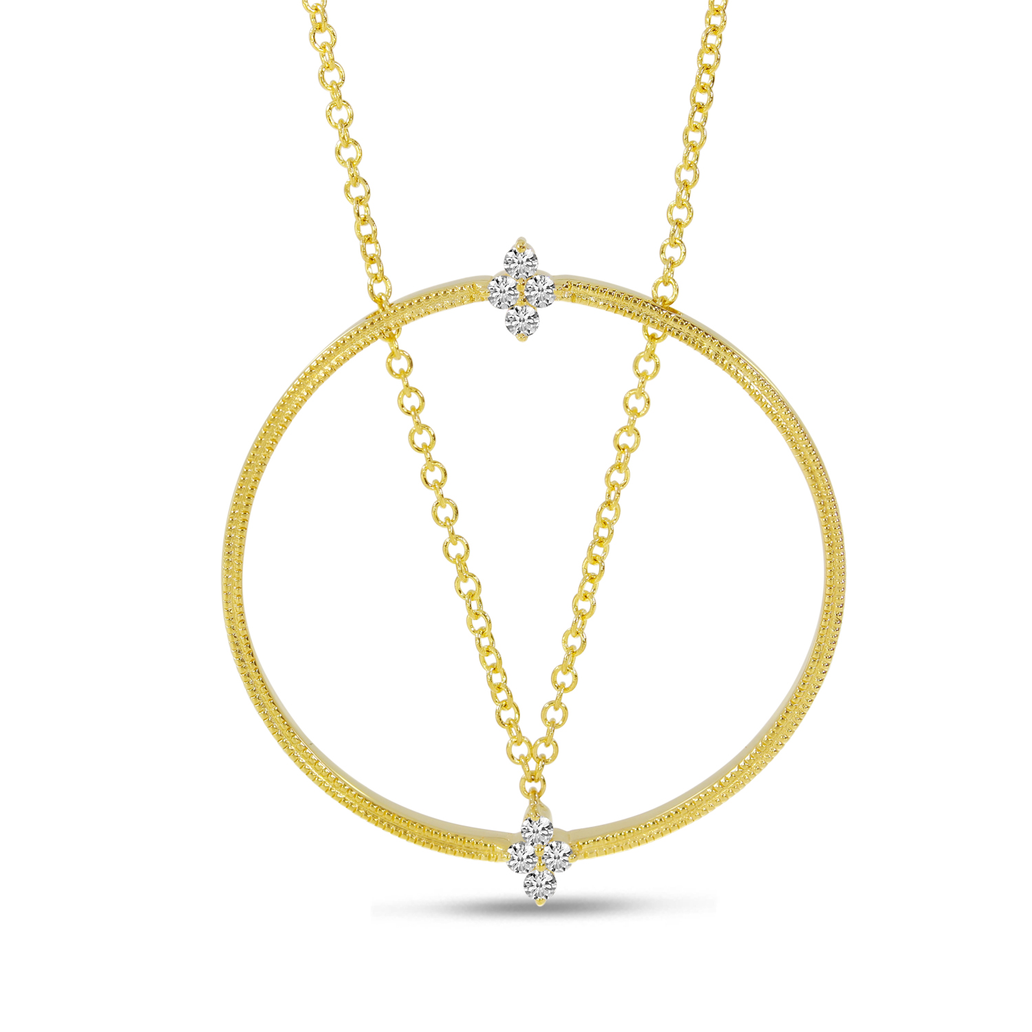 14K Yellow Gold Millgrain Diamond Circle Necklace