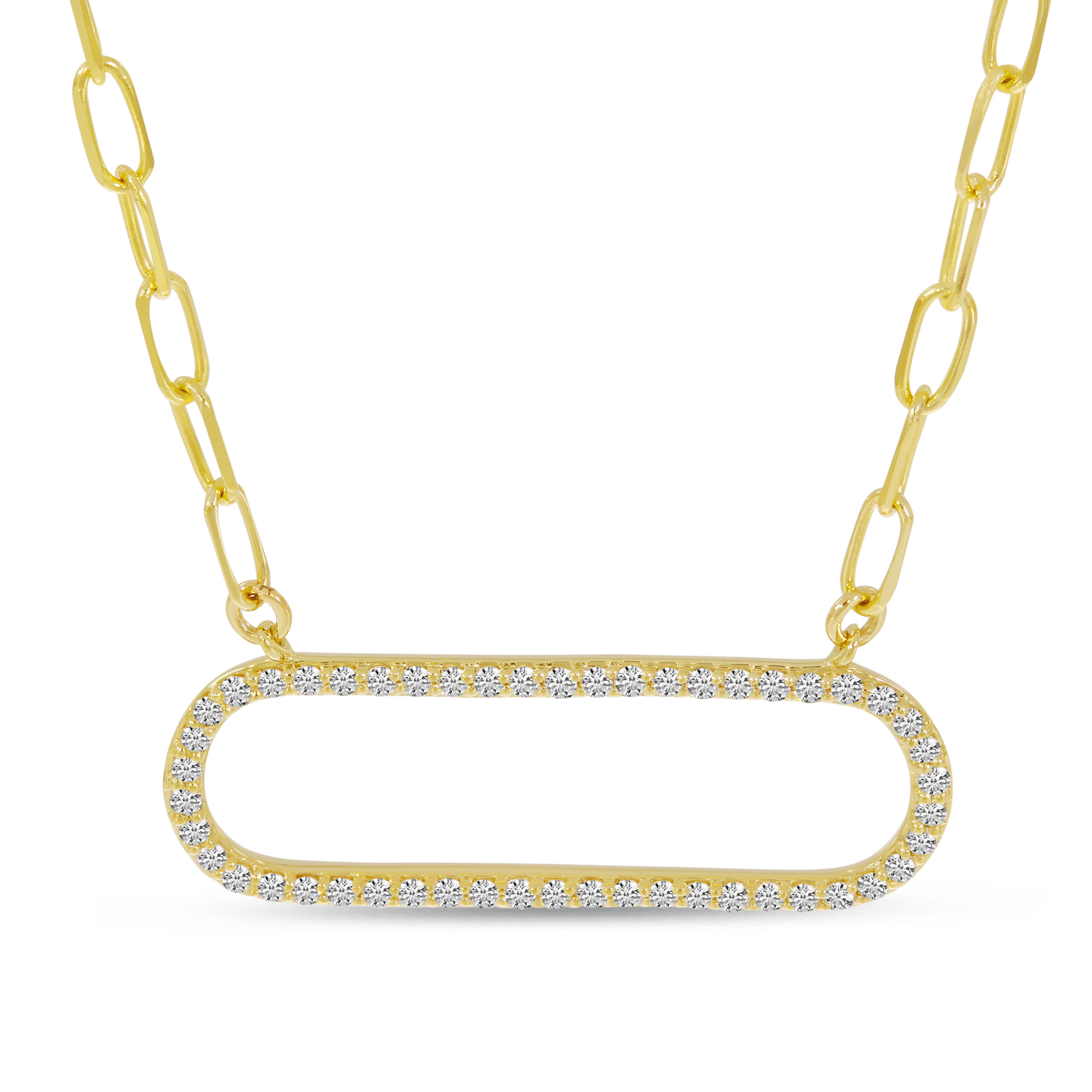 14K Yellow Gold Diamond Paperclip Necklace