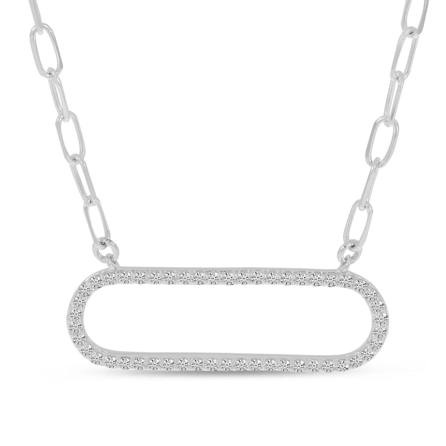 14K White Gold Diamond Paperclip Necklace