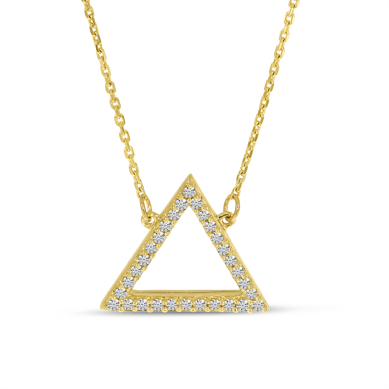 14K Yellow Gold Diamond Open Triangle Necklace