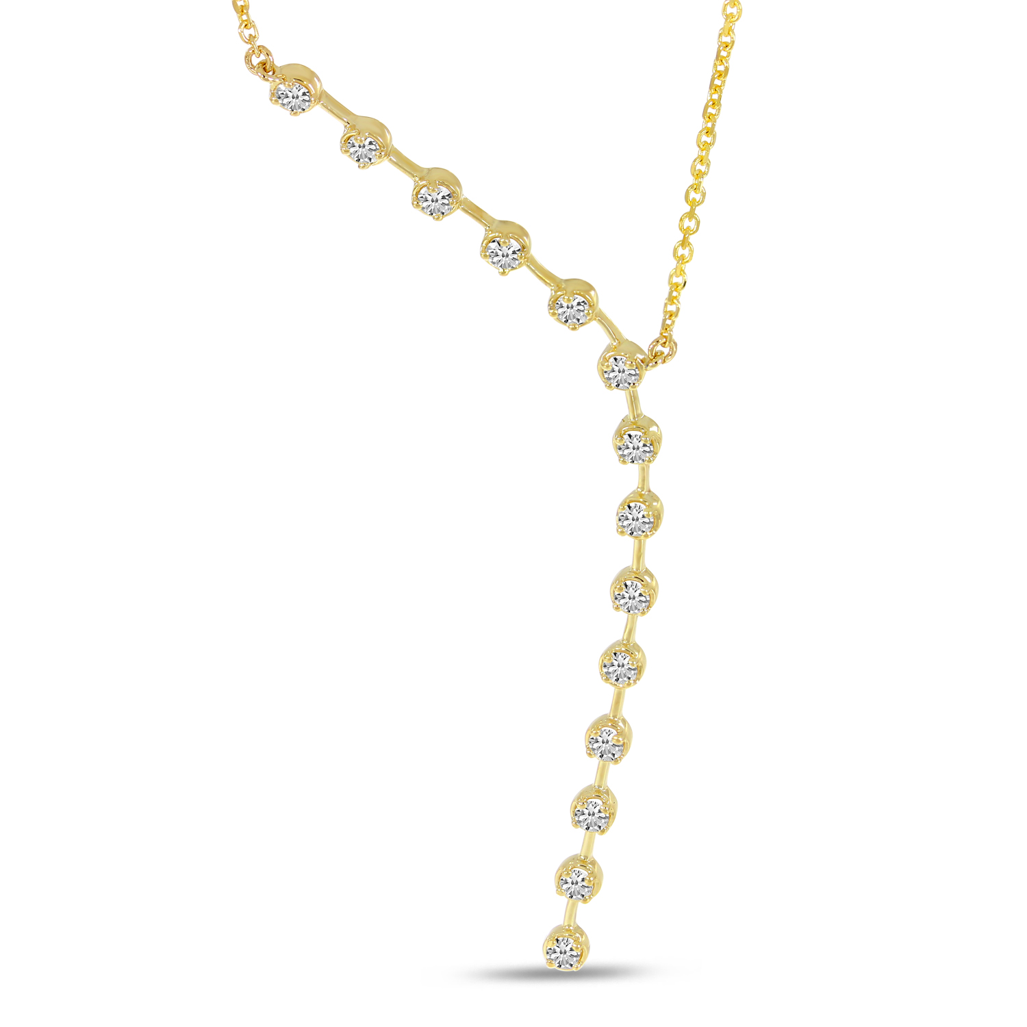 14K Yellow Gold Asymmetrical Diamond Necklace