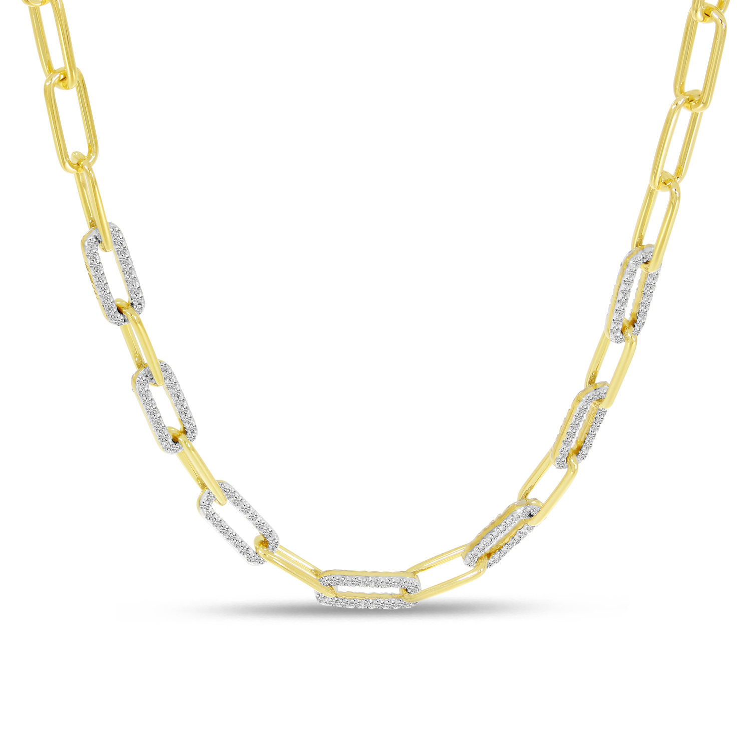 14K Yellow Gold 7-Station Diamond Paperclip Necklace