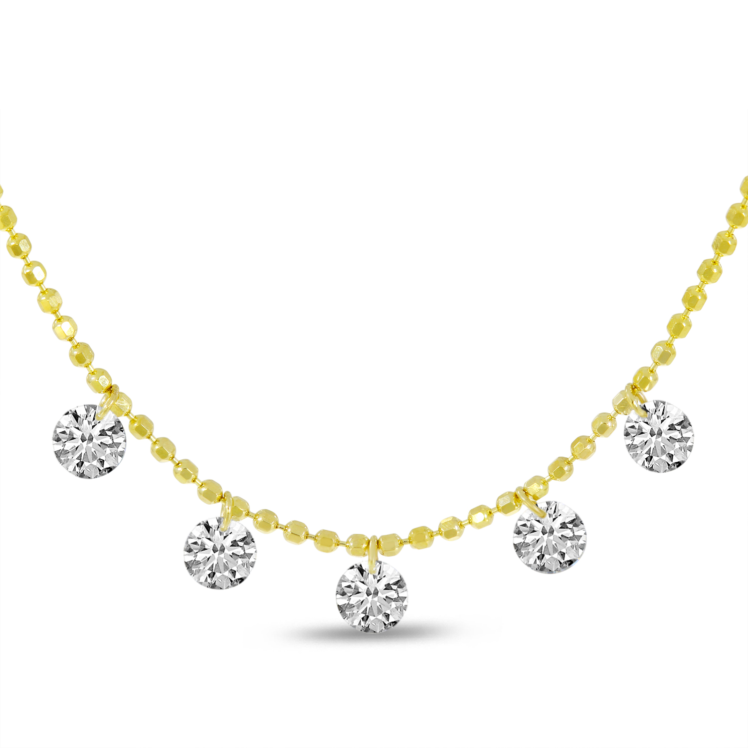 14K Yellow Gold Dashing Diamond 5-Diamond By the Yard Necklace