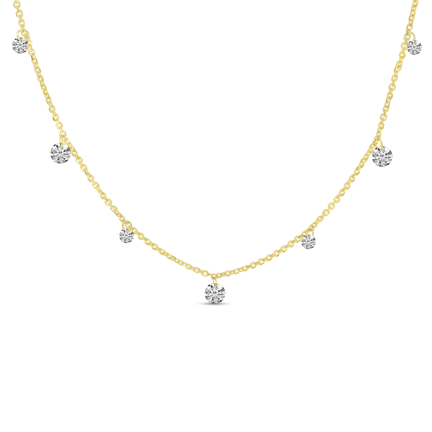 14K Yellow Gold Dashing Diamond 7-Stone Necklace