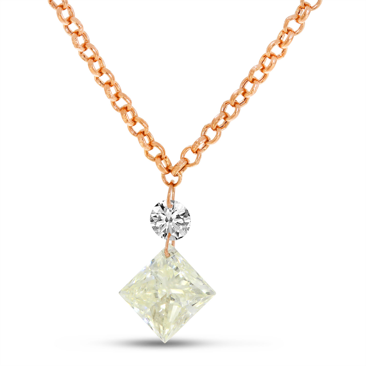 14K Yellow Gold Dashing Diamond Princess Cut Drop Necklace