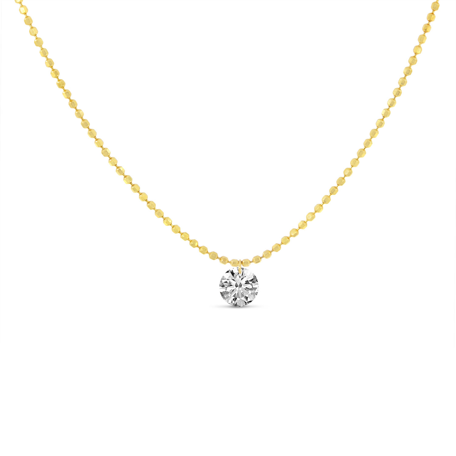 14K Yellow Gold Single .30 Ct Dashing Diamond Necklace on Bead Chain