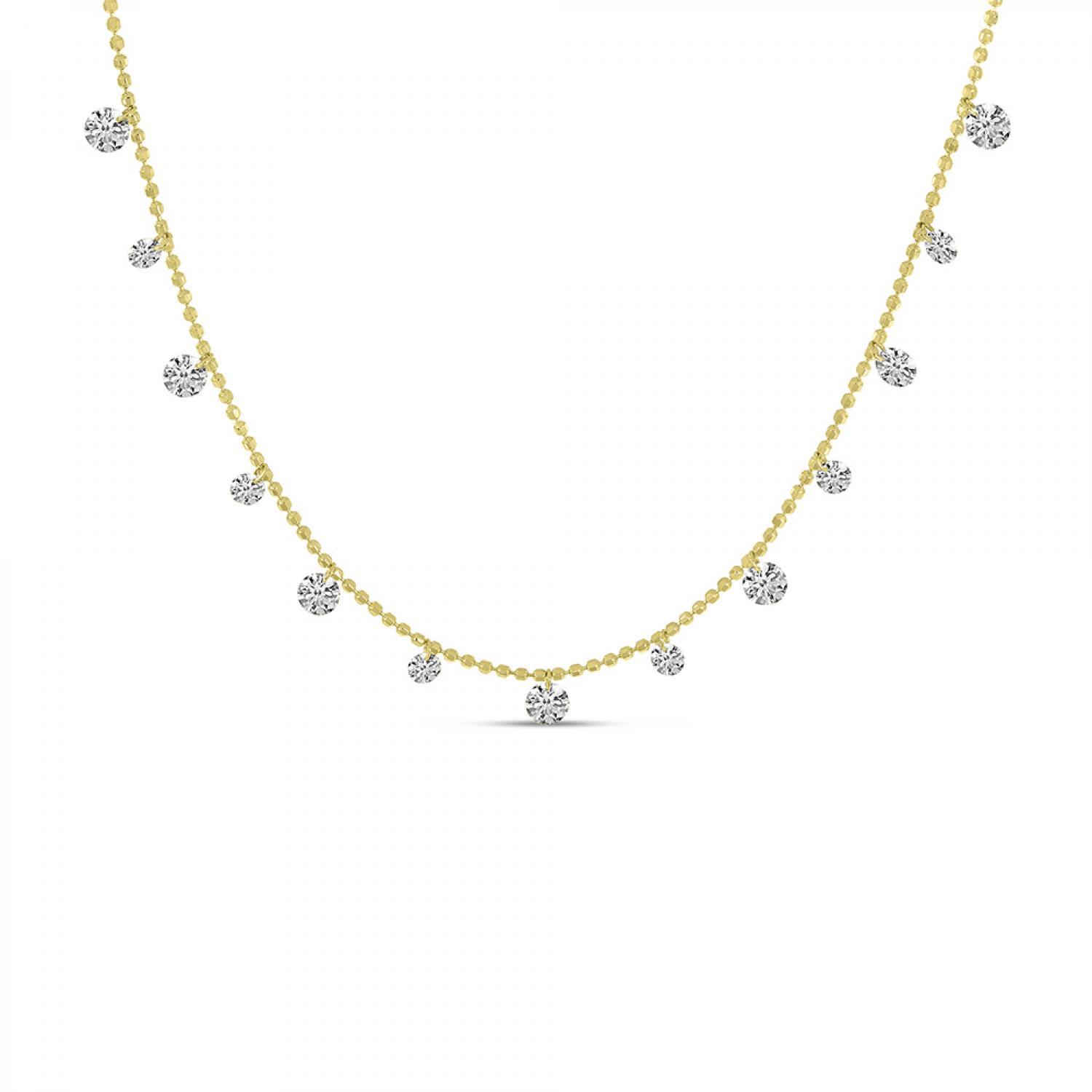 14K Yellow Gold Diamond By the Yard 1.00 Ct Dashing Diamond Bead Chain 18 inch Necklace
