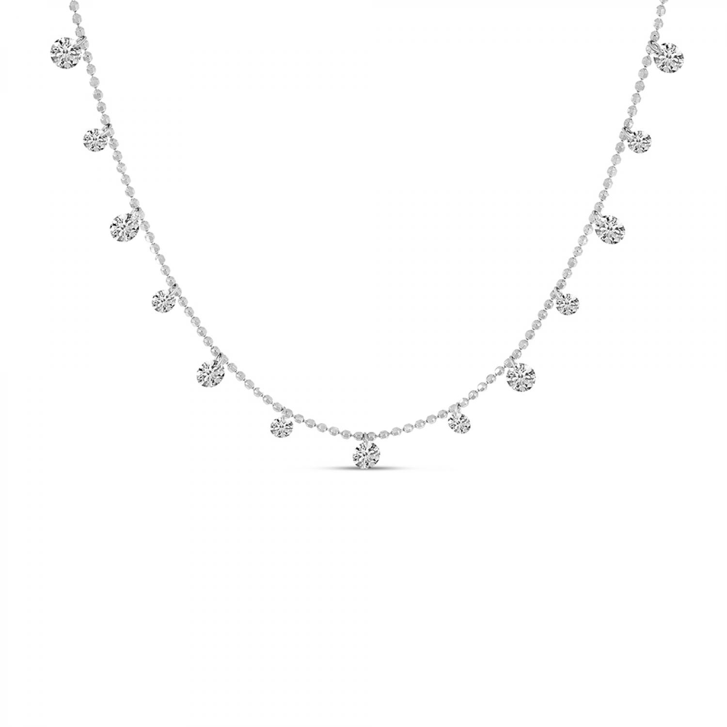 14K White Gold Diamond By the Yard 1.00 Ct Dashing Diamond Bead Chain 18 inch Necklace